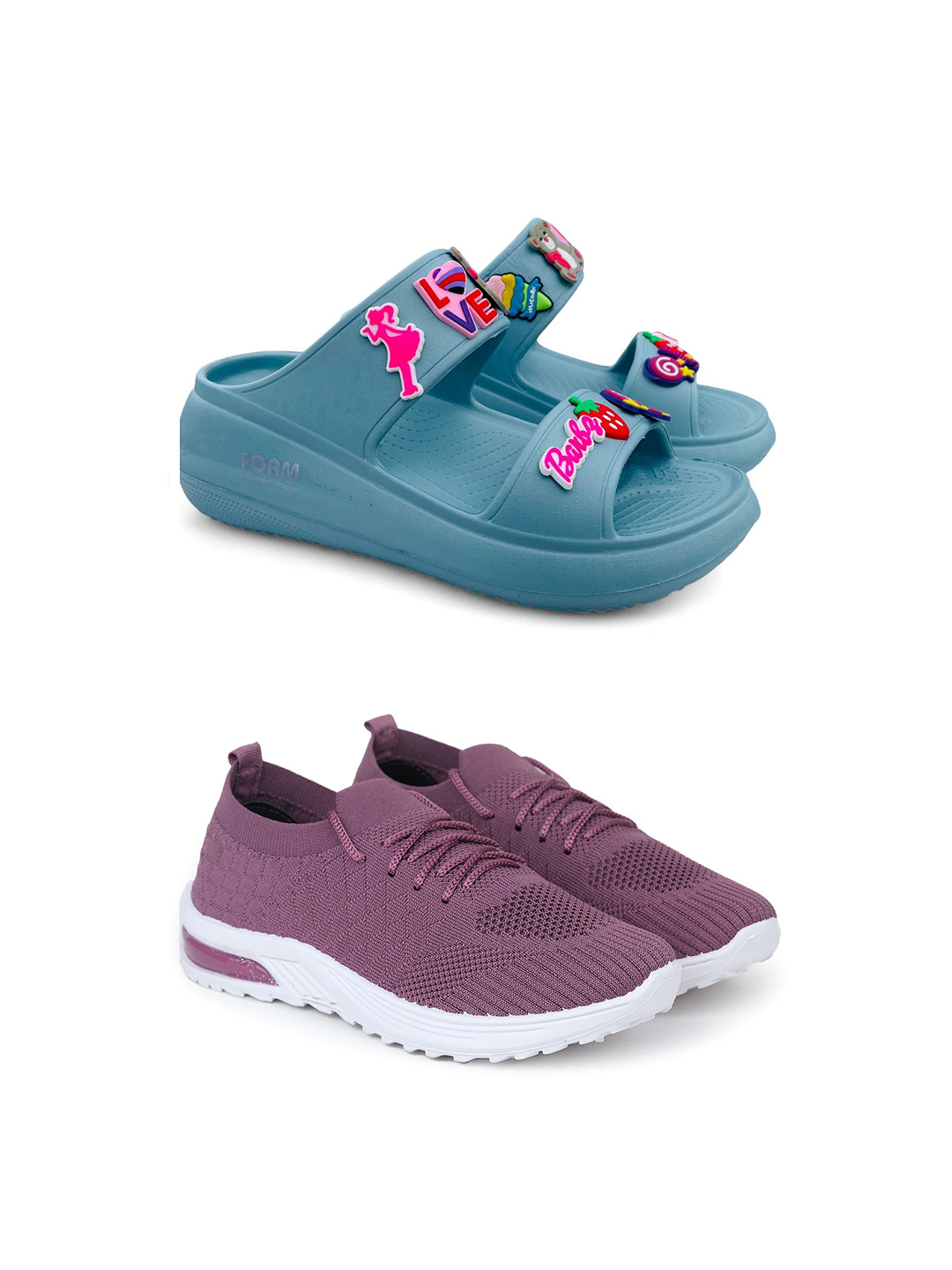FABBMATE Women Pack of 2 Lace-Ups Sneakers With Flip Flops