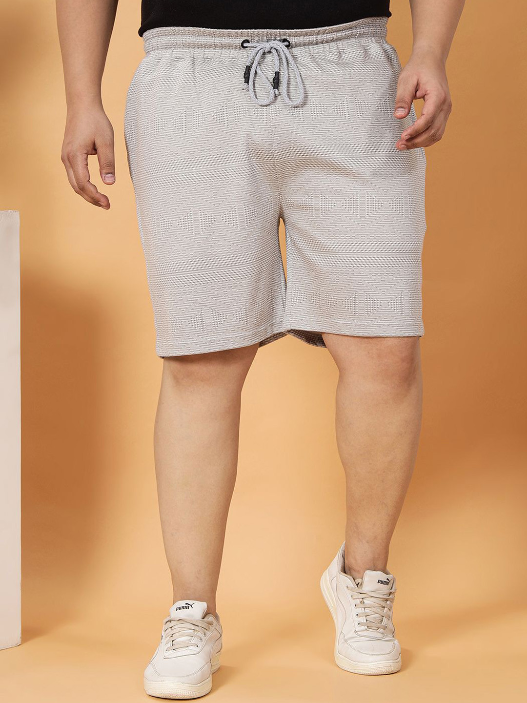 John Pride Men Geometric Self Design Regular Fit Mid-Rise Plus Size Shorts