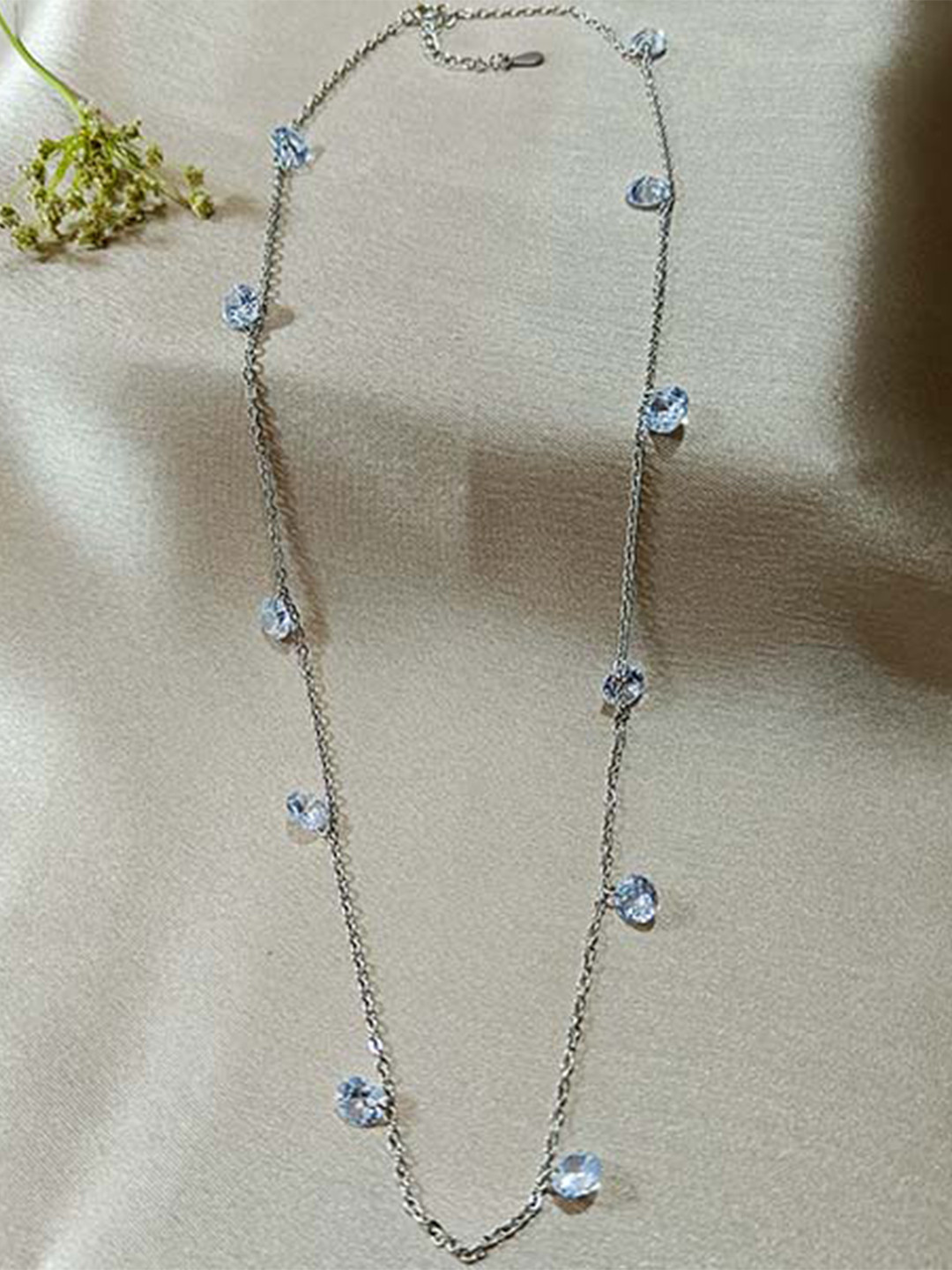 INARI SHINES 925 Sterling Silver Rhodium-Plated American Daimond Studded Necklace