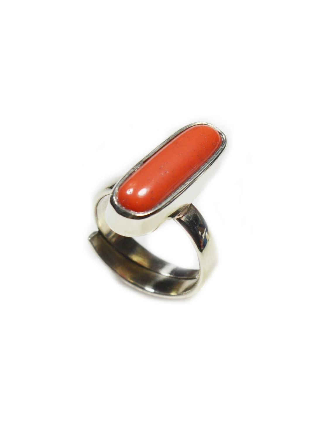 RAVIOUR LIFESTYLE Unisex Silver-Plated Red Coral Adjustable Finger Ring