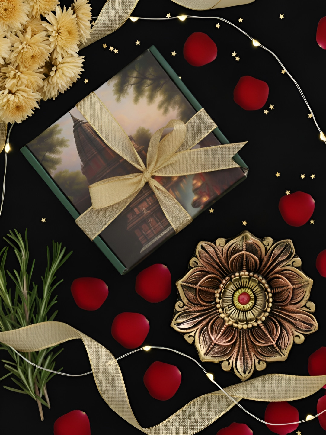 The handicraftian Bronze Toned & Gold Toned Textured Large Lotus Designed Diyas