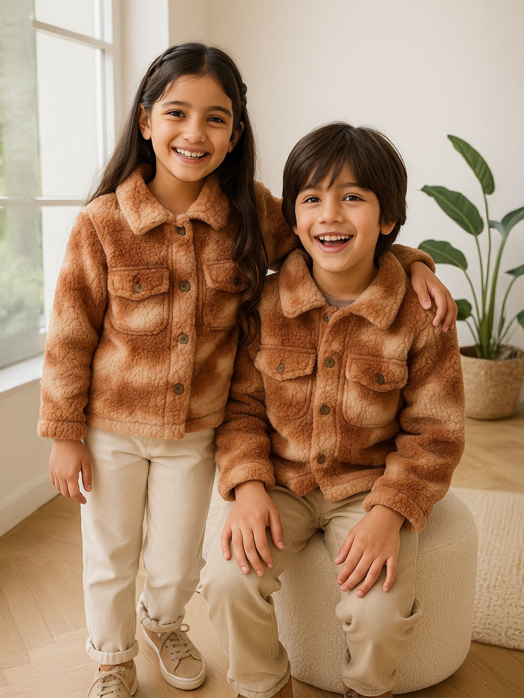 TALES & STORIES Girls Brown Polyester PU Jackets