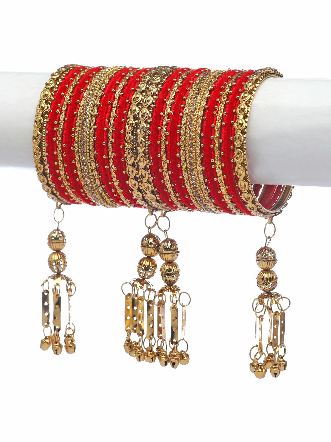 RIJOLI Metal Velvet & Silk Thread Bangles Fancy Glossy Latkan Bangle Set