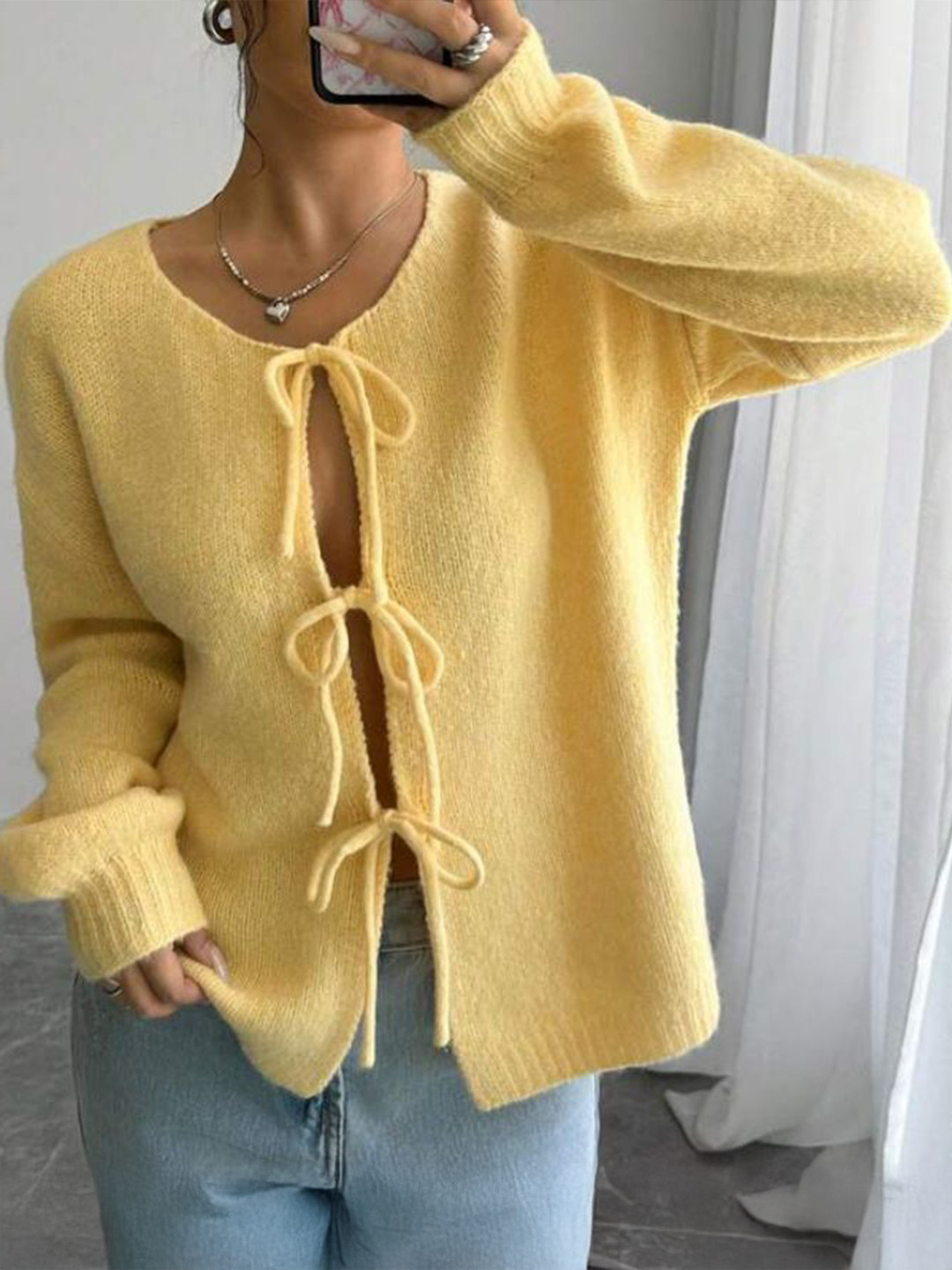 StyleCast Women Open Knit Tie-Front Knit Cardigan