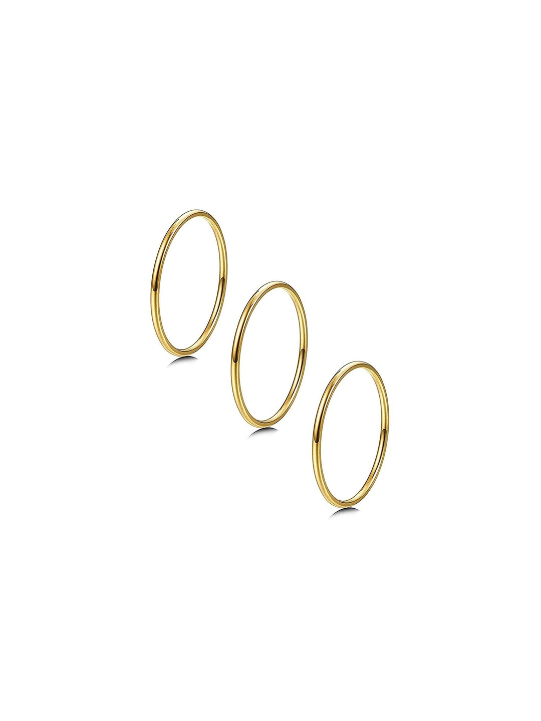 Moneekar Jewels Women Set of 3 Minimal Gold-Tone Stainless Steel Finger Rings