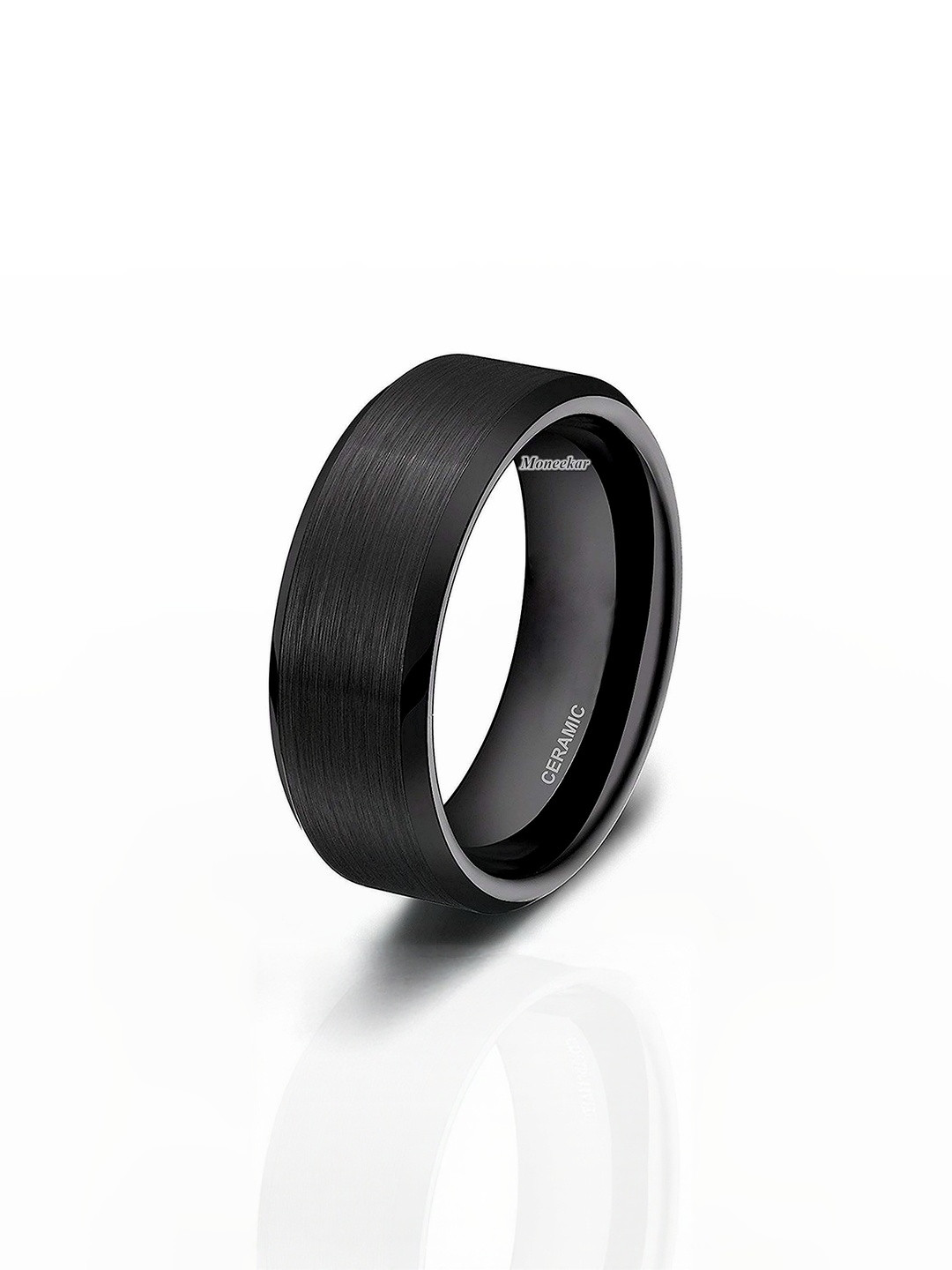 Moneekar Jewels Unisex Ceramic Satin Finish Beveled Edge Band Finger Ring