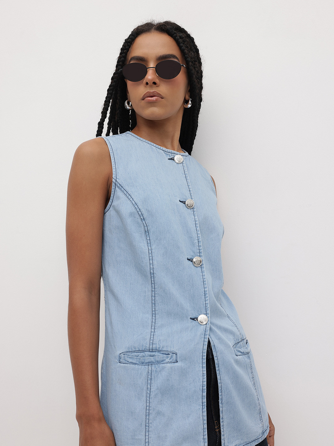 The Roadster Life Co. Paneled Denim Shirt Style Top