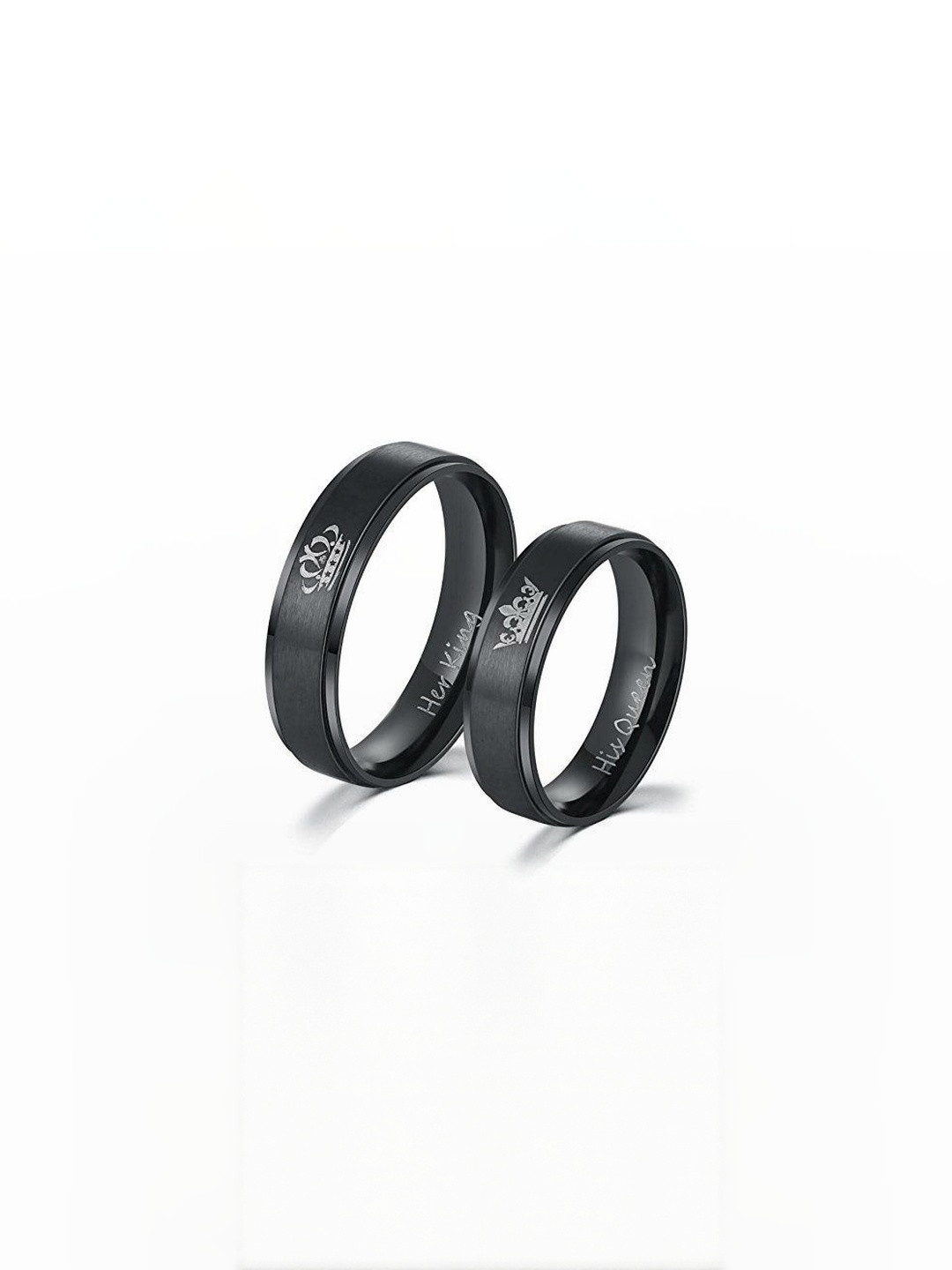 Moneekar Jewels Unisex Set of 2 Black Titanium Finger Rings