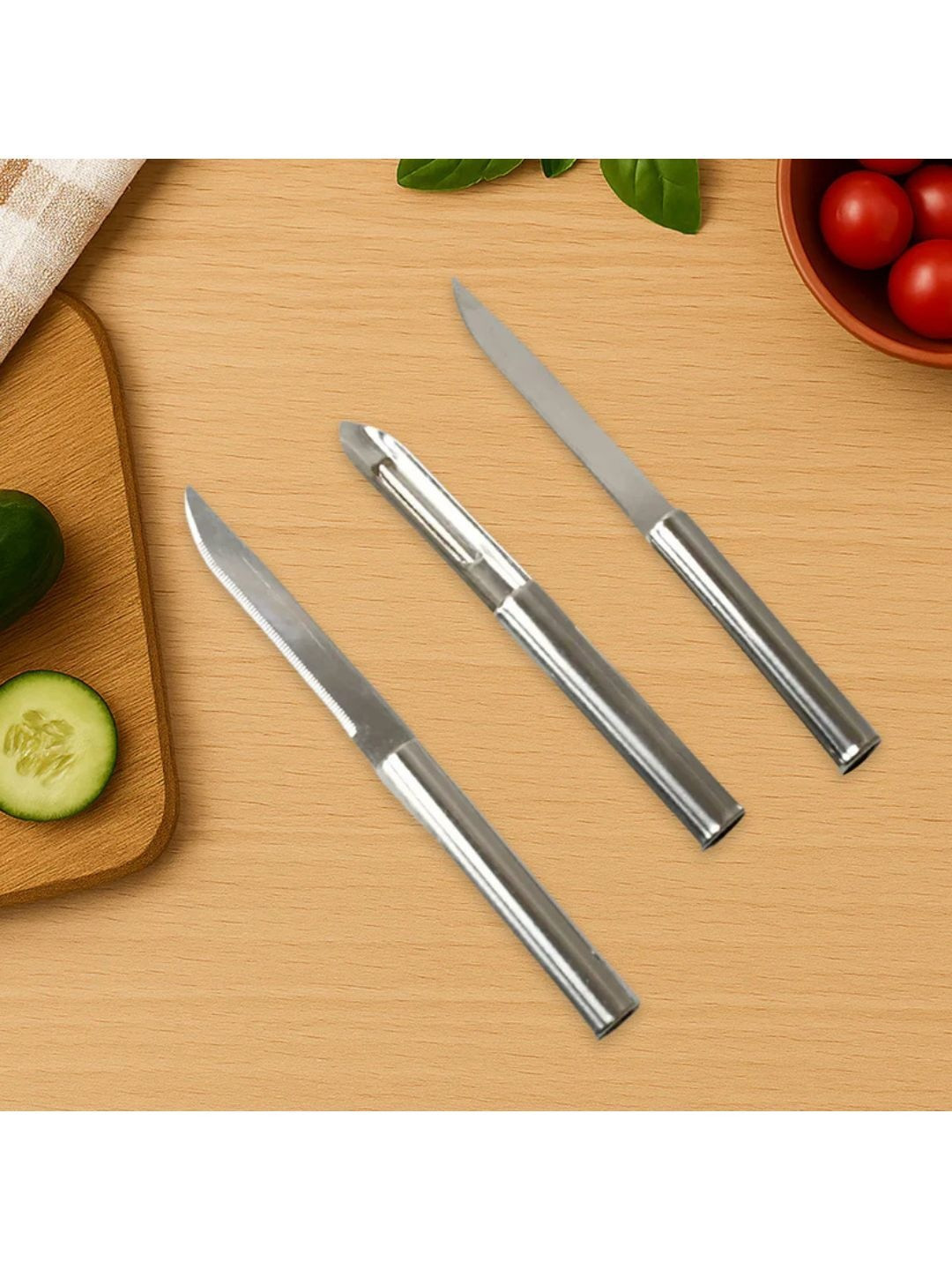 DeoDap Pack of 3 Multipurpose Sharp Cutting Knife with Non-Slip Handle