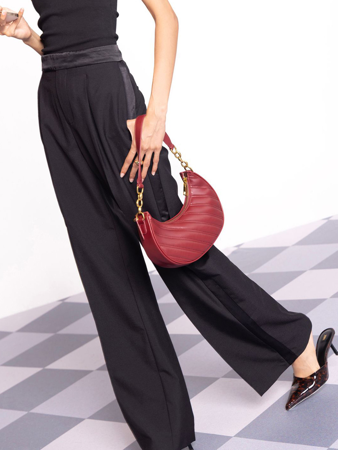 MIRAGGIO Quilted Shoulder Bag Textured Half Moon Shoulder Bag