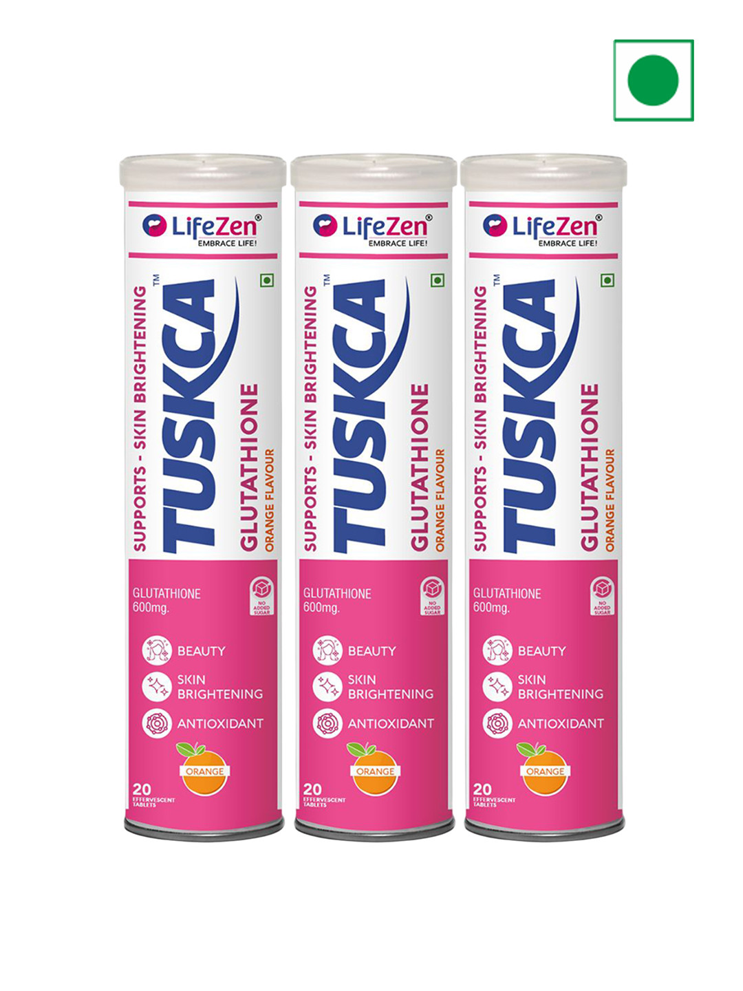 Lifezen Set Of 3 Tuskca Glutathione 600 Mg With Vitamin C - 20 Effervescent Tablet Each