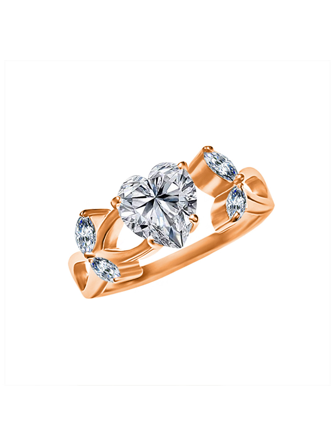 925 Silver Rose Gold-Plated Stone Studded Adjustable Heart Stone Finger Ring