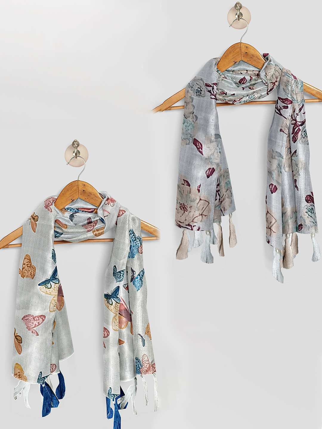 POSHAMPAA be desi Women Pack Of 2 Printed Scarf with Tasselles