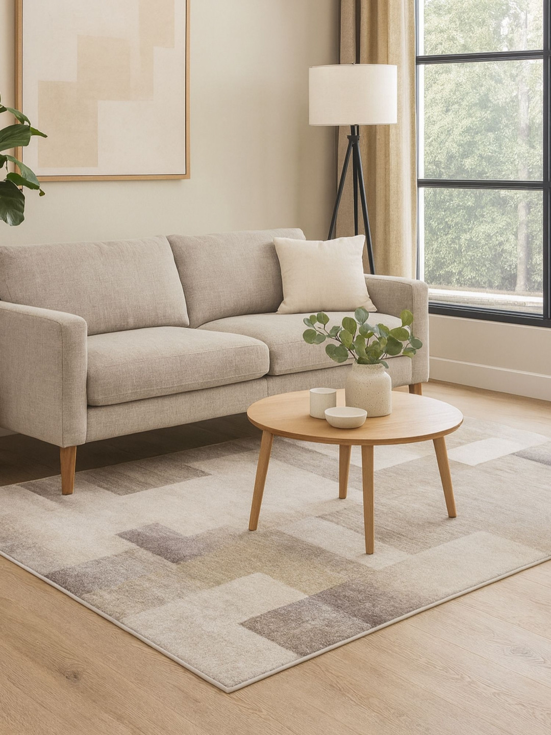 OBSESSIONS Olive Green And Grey Abstract Printed Carpet