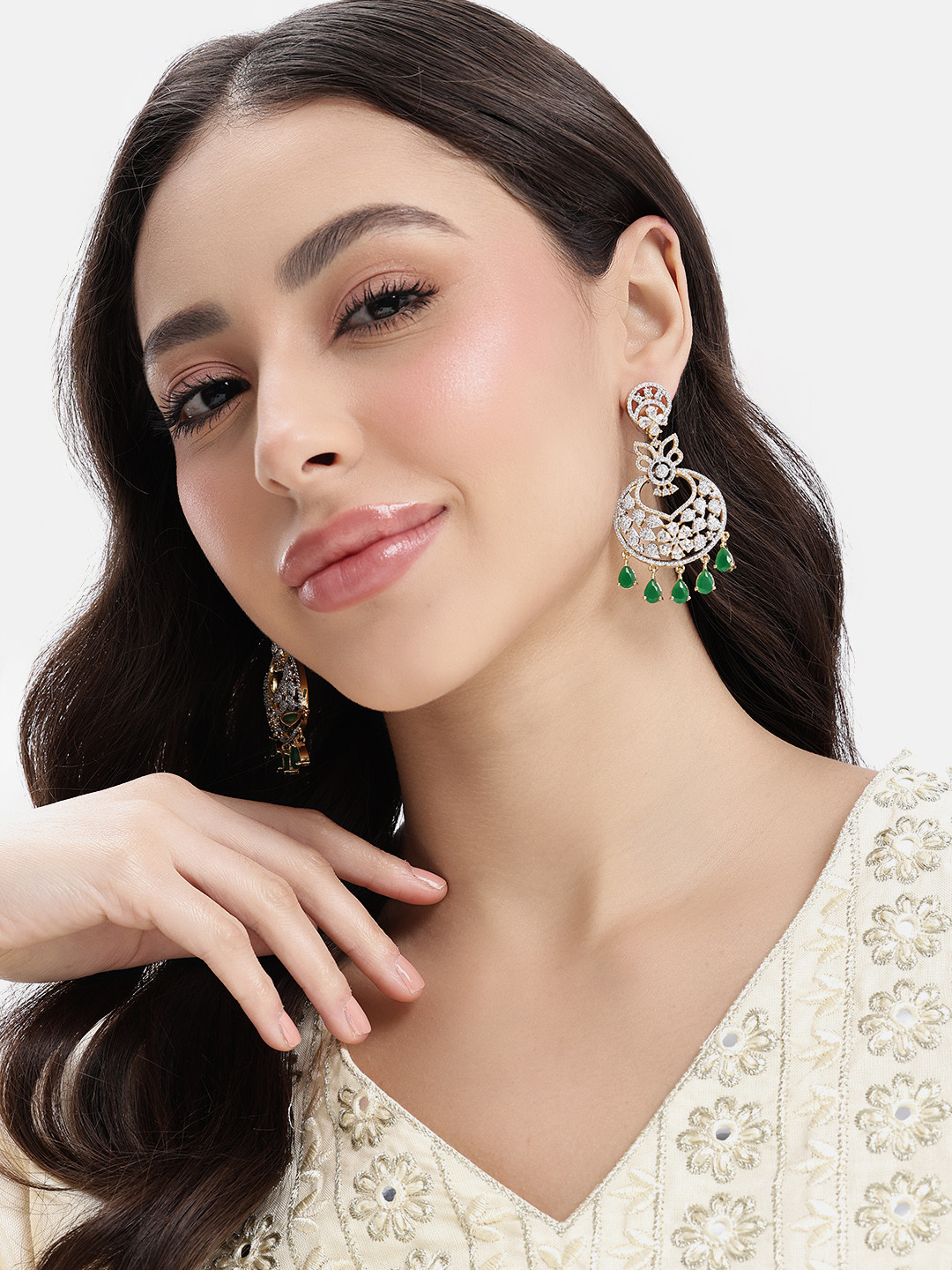 Lavish Giftz Gold-Plated Crescent Shaped CZ-Studded Chandbalis Earrings