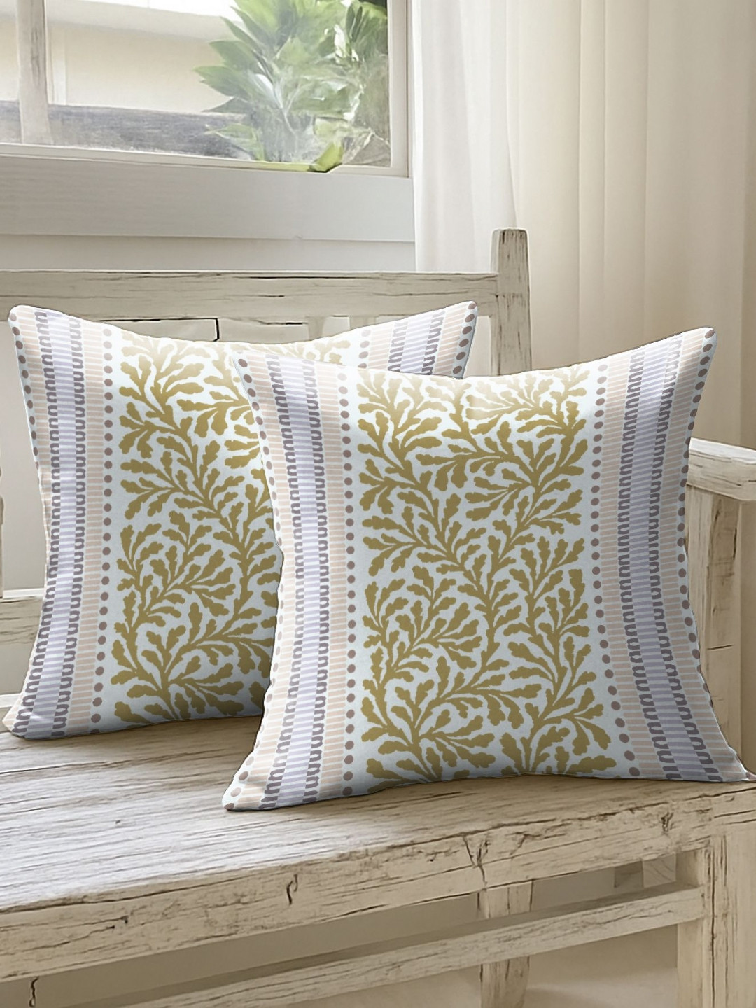 CASABLEU Premium Magma Gold 2 Pieces Floral Square Cushion Covers