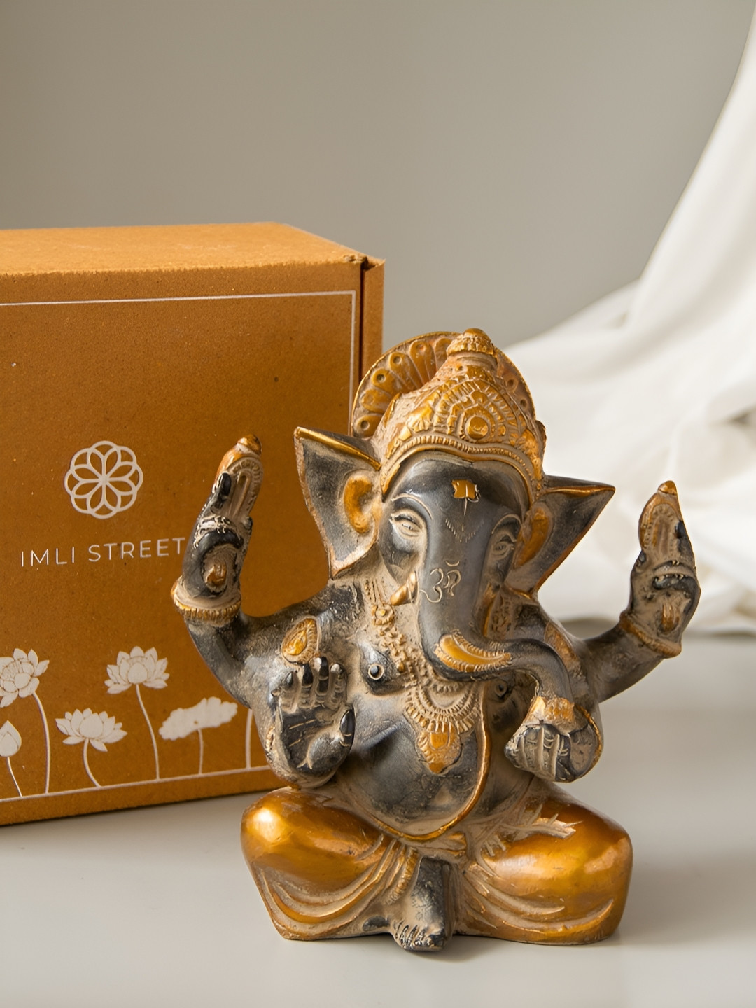 Imli Street Gold-Toned Ganesha in Ashirwad Mudra Religious Idol Showpiece