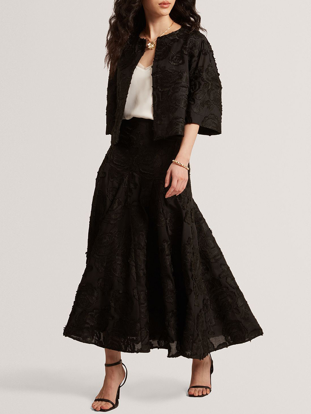 Ted Baker Floral Embroidered Pure Cotton Flared Midi Skirt