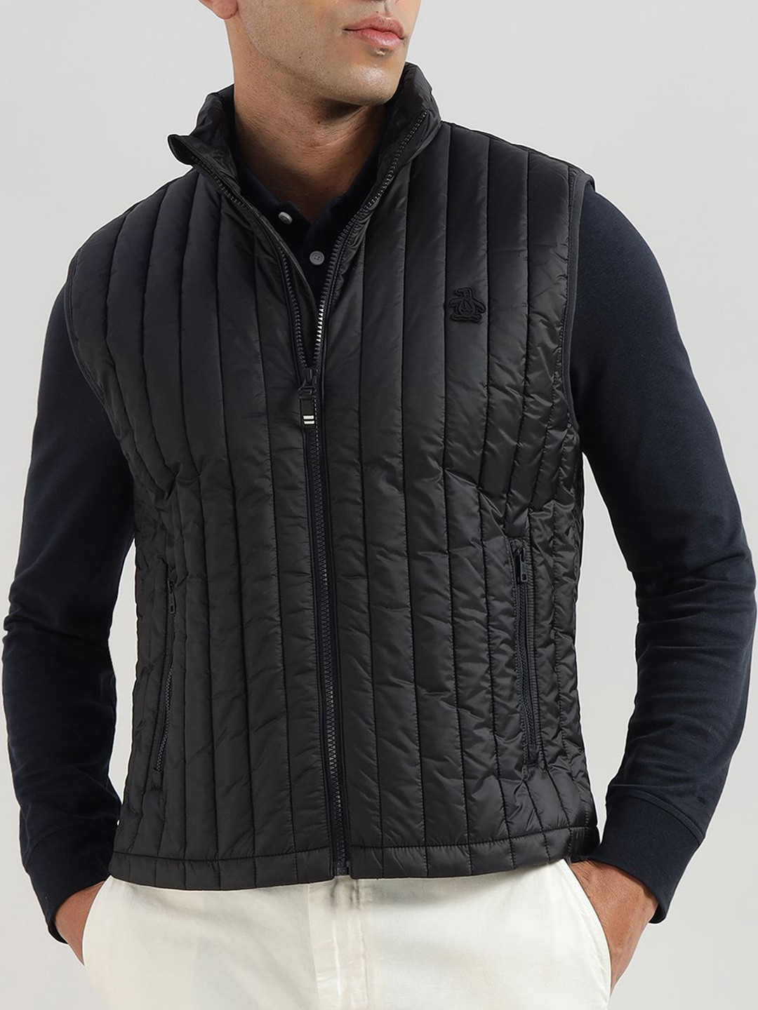 Original Penguin Men Stand Collar Solid Quilted Jacket