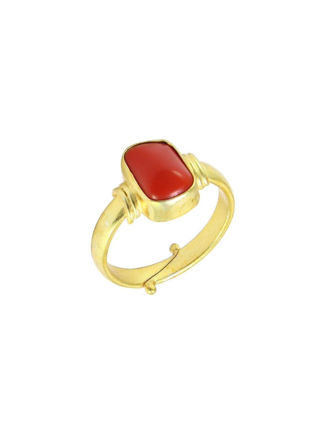 RATAN BAZAAR Hot Red Colour Coral Ring Unisex Copper Coral Gold Plated Ring ()