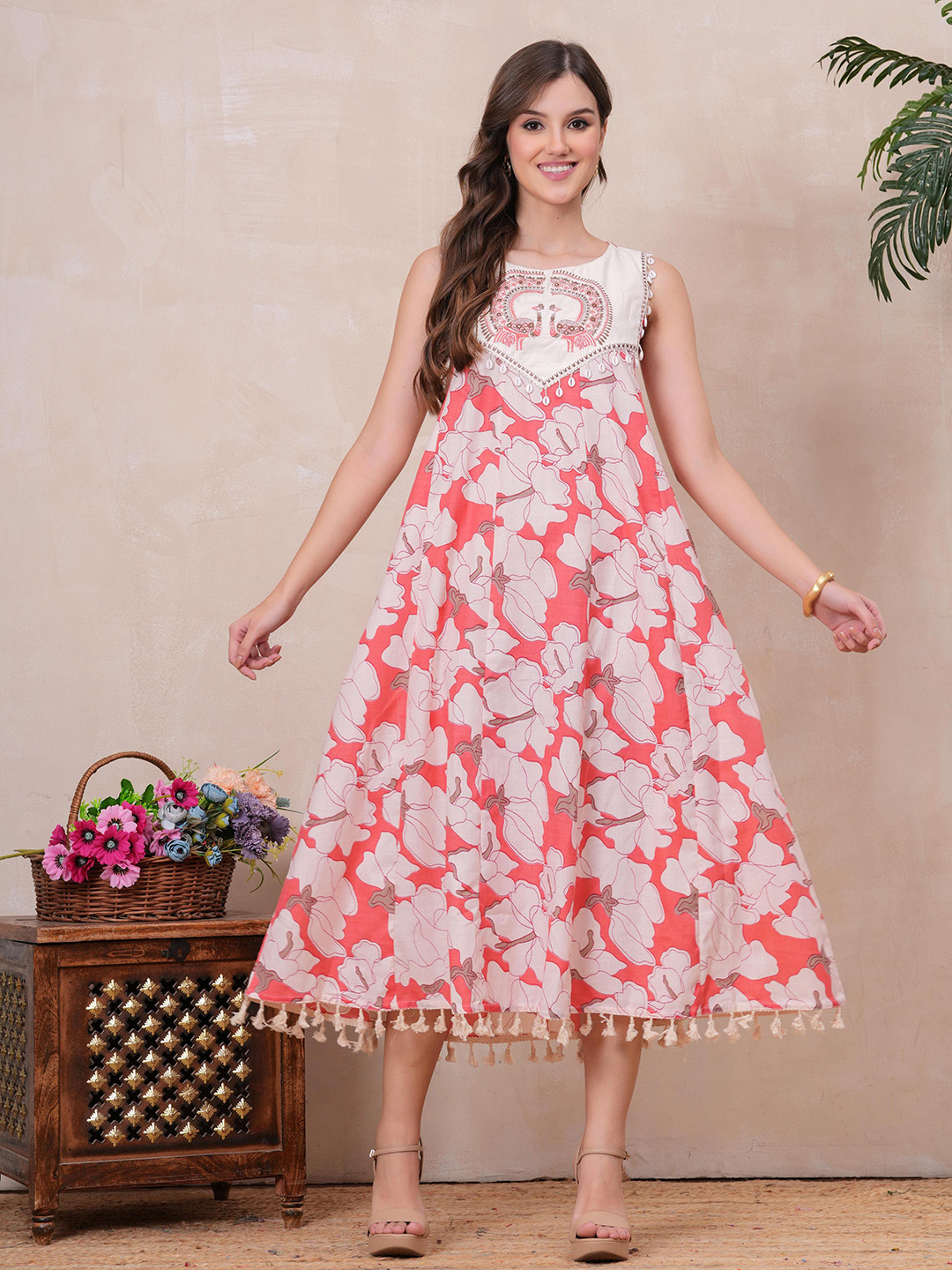 HIGHLIGHT FASHION EXPORT Floral Print A-Line Midi Dress