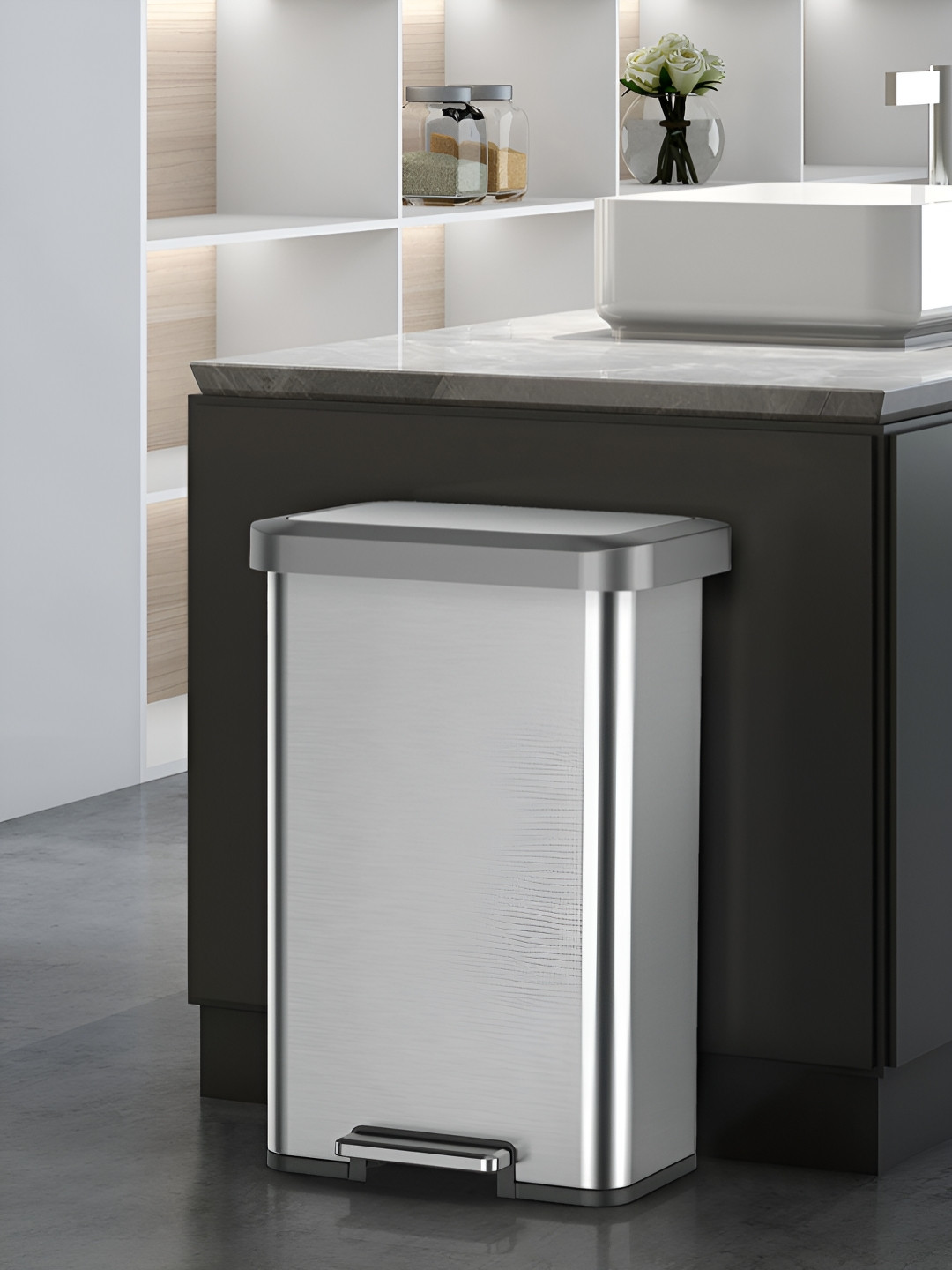OBSESSIONS Grey & Black Stainless Steel Soft-Close Trash Pedal Dustbins - 45 L