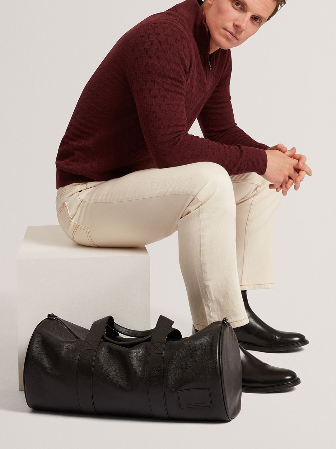 Ted Baker Men Mock Collar Long Sleeves Pullover Cotton Sweater