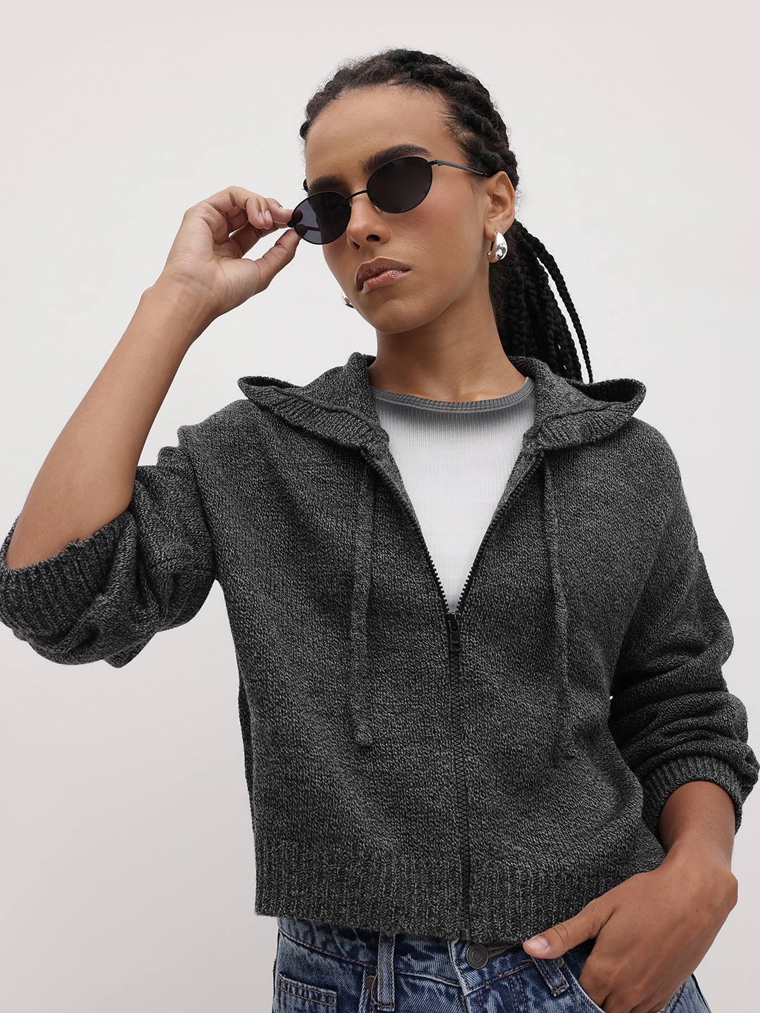 The Roadster Life Co. Heathered Effect Drop Shoulder Hooded Sweater