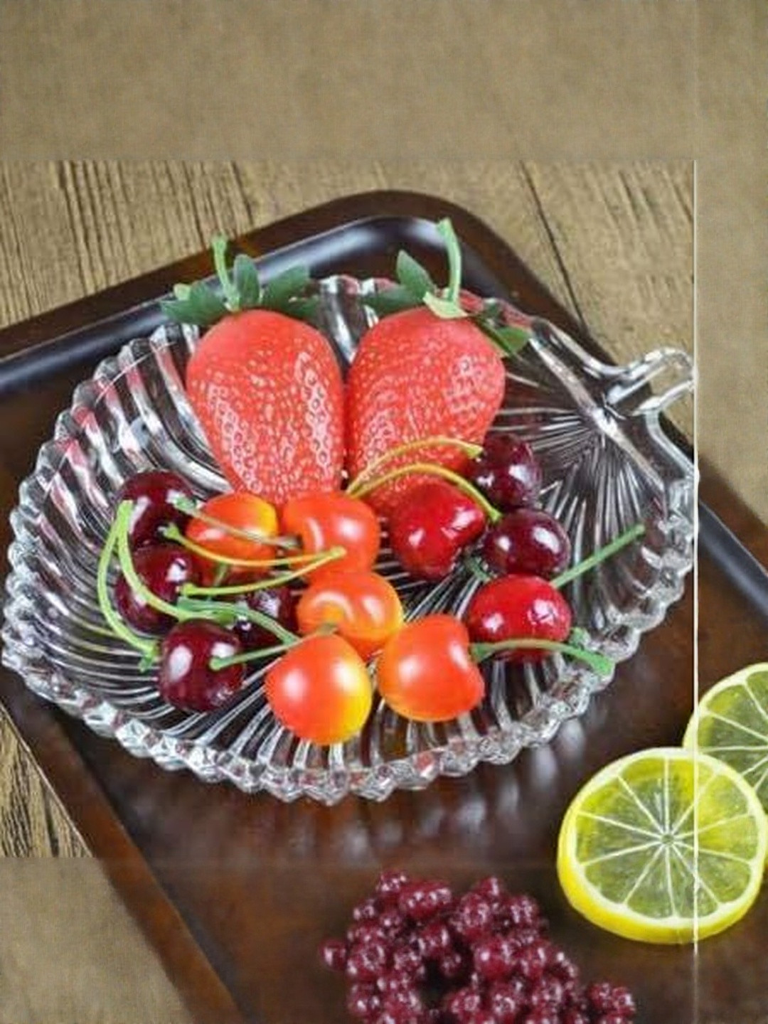 1ST TIME Pack Of 2 Transparent Textured Glass Glossy Plates