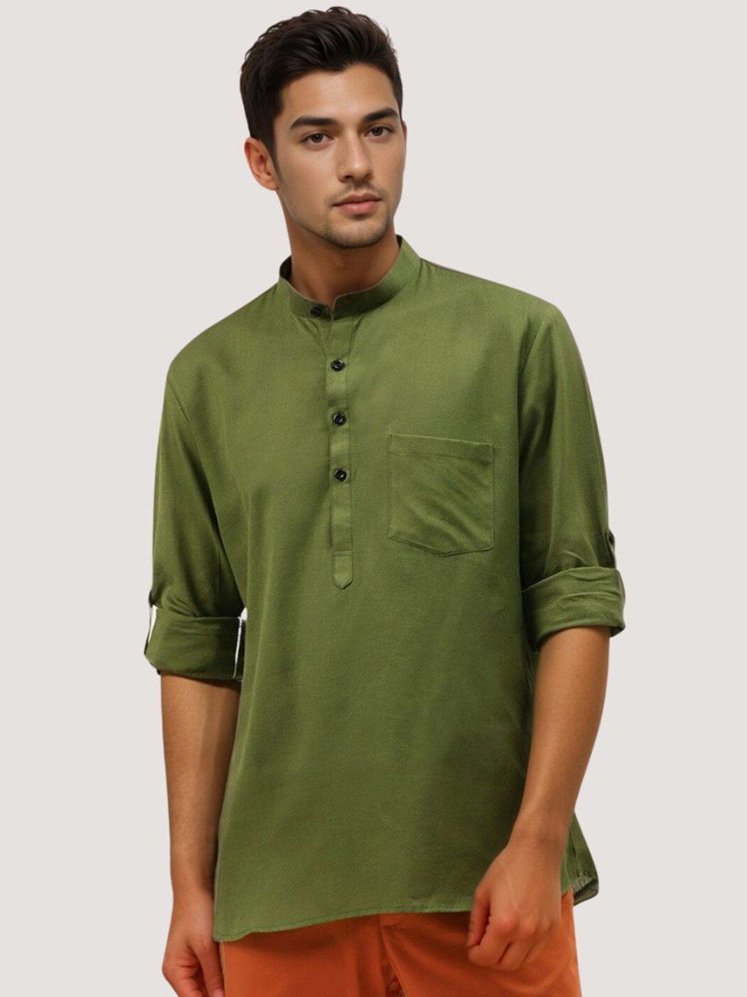 Antile zone Men Mandarin Collar Roll-Up Sleeves Pure Cotton Kurta