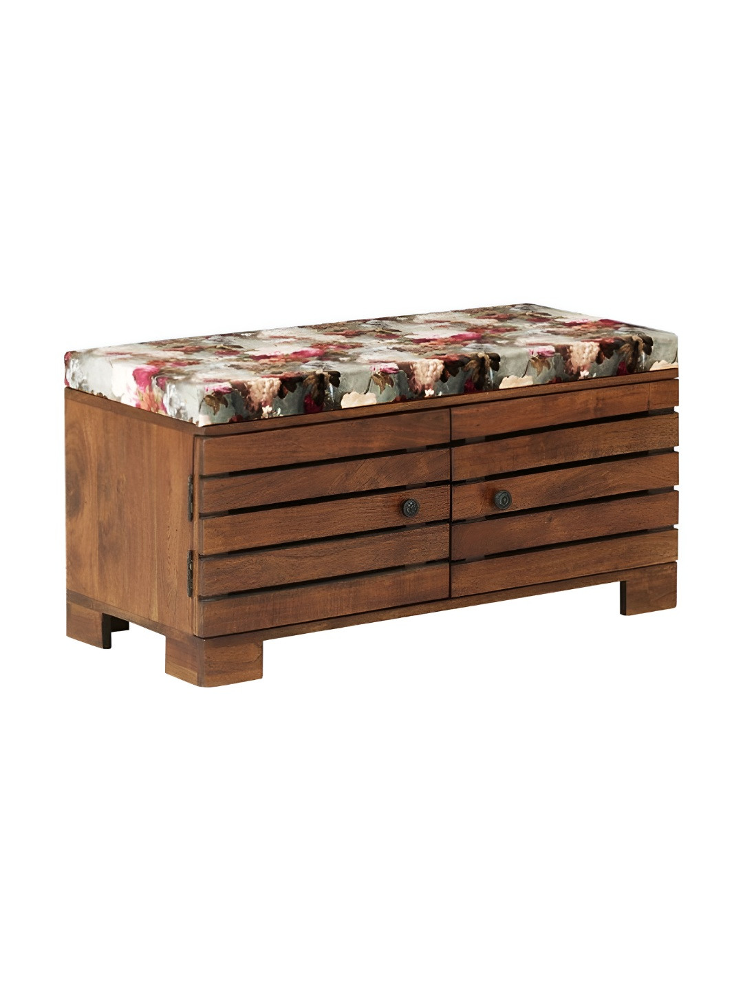 GLOBALLY INDIAN Liliana Brown & White Printed Honey Oak Finish Wooded 4 Tier Shoe Stand