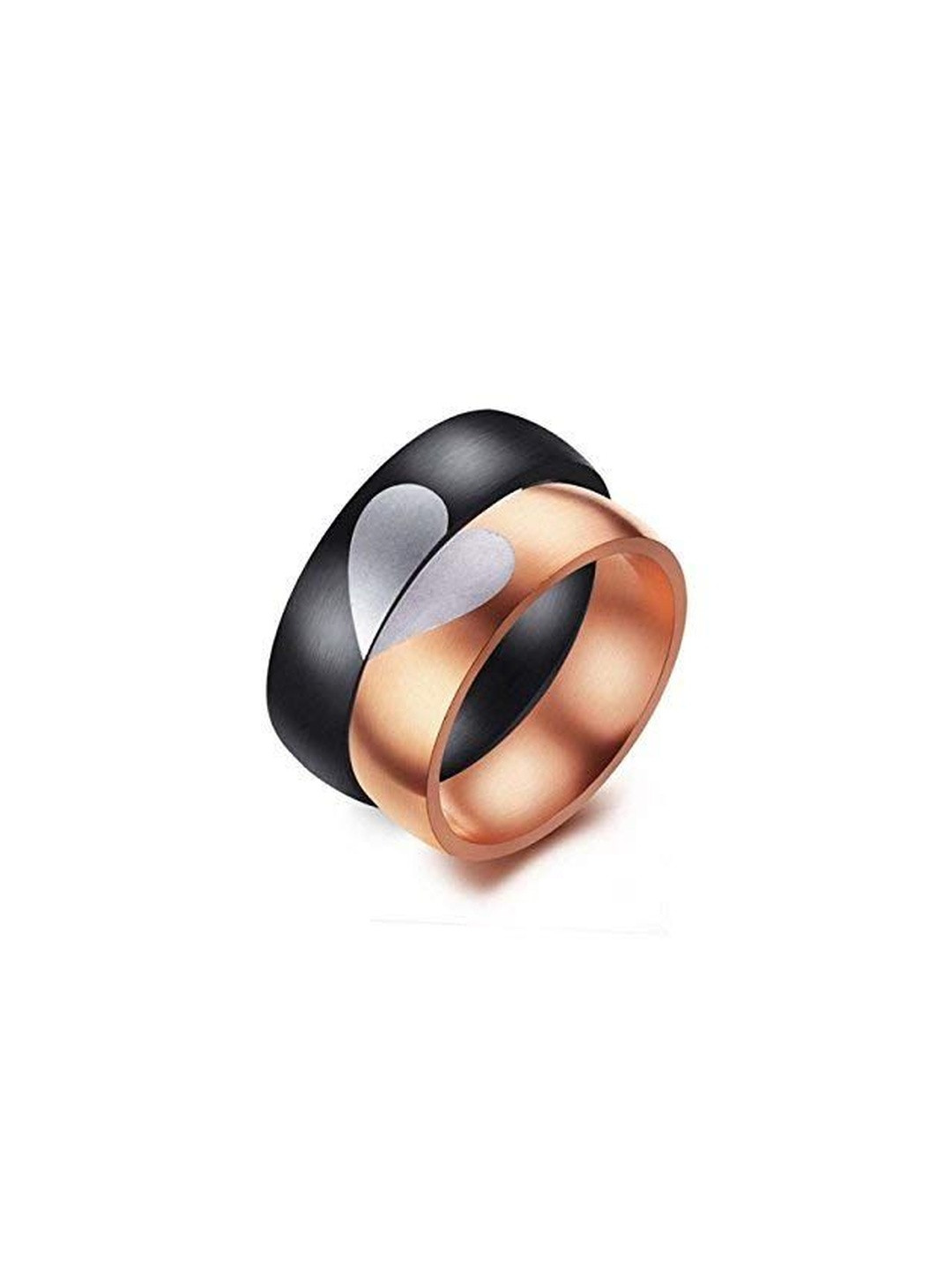 Moneekar Jewels Unisex Set Of 2 Stainless Steel Heart Textured Band Rings