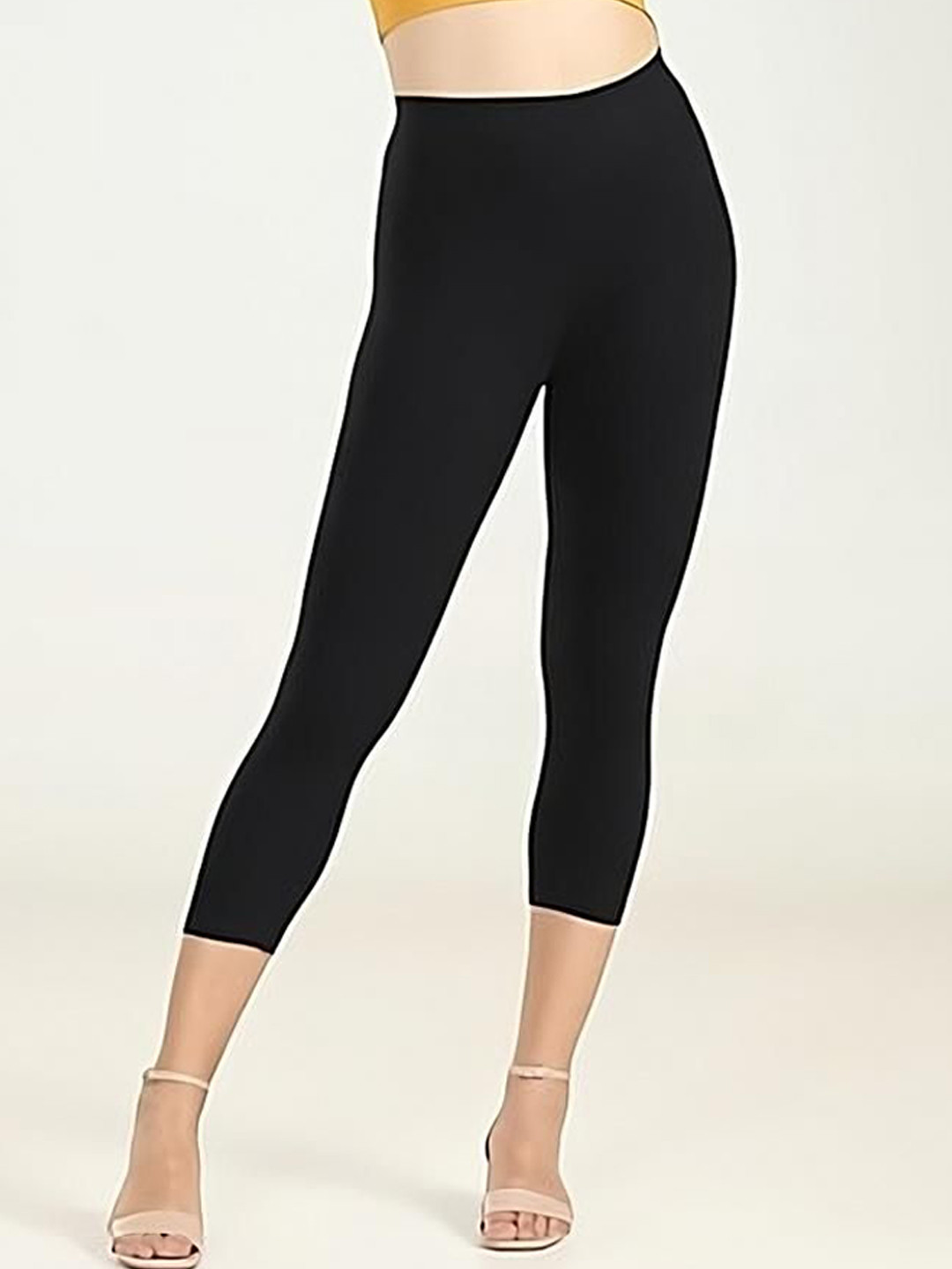 ZAYANQA Women Solid Slim Fit Three-Fourth Length Stretchable Cotton Black Capri Leggings