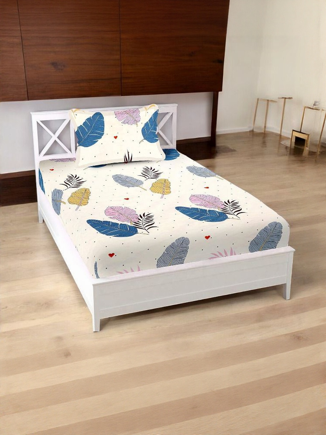 WELLNEST Unisex Printed Single Bedsheets With One Pillow Cover