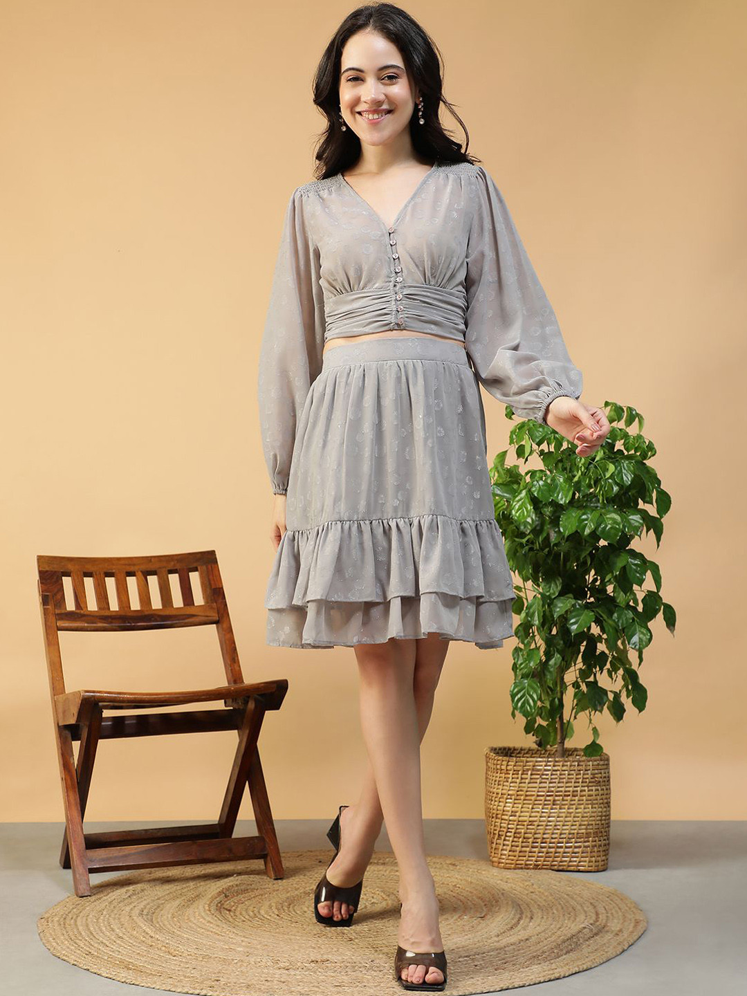 Oxolloxo Long Sleeve Tie-Up Pure Cotton Top & Skirt