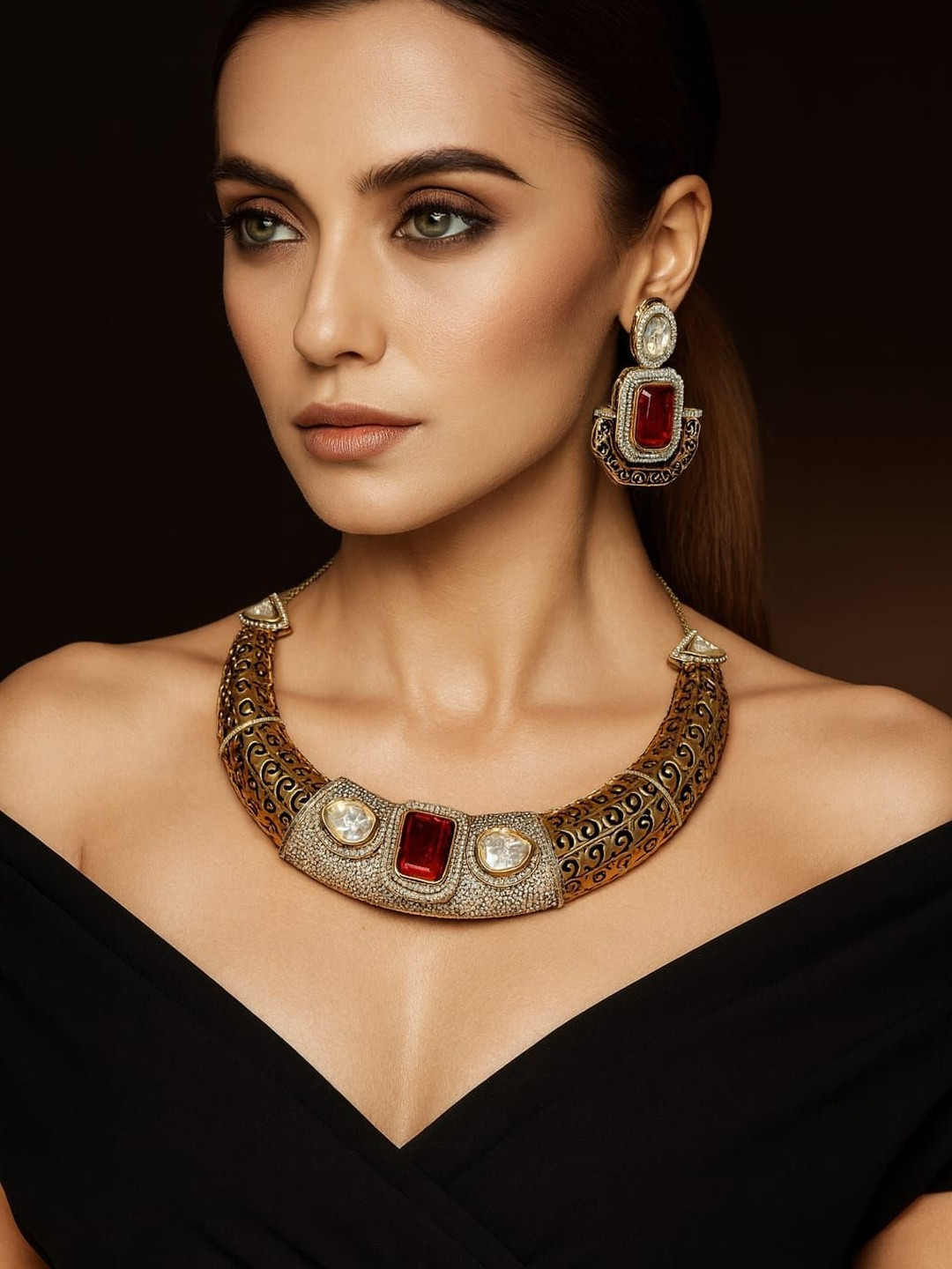 VANSHIKA JEWELS Stone-Studded Brass Jewellery Set