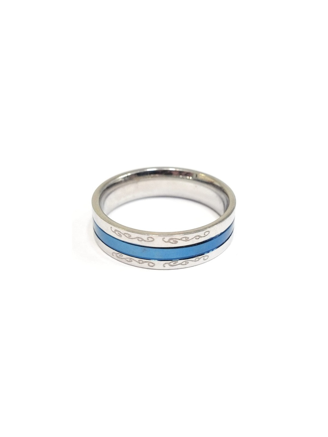 Moneekar Jewels Unisex Stainless Steel Blue Inlay Finger Ring