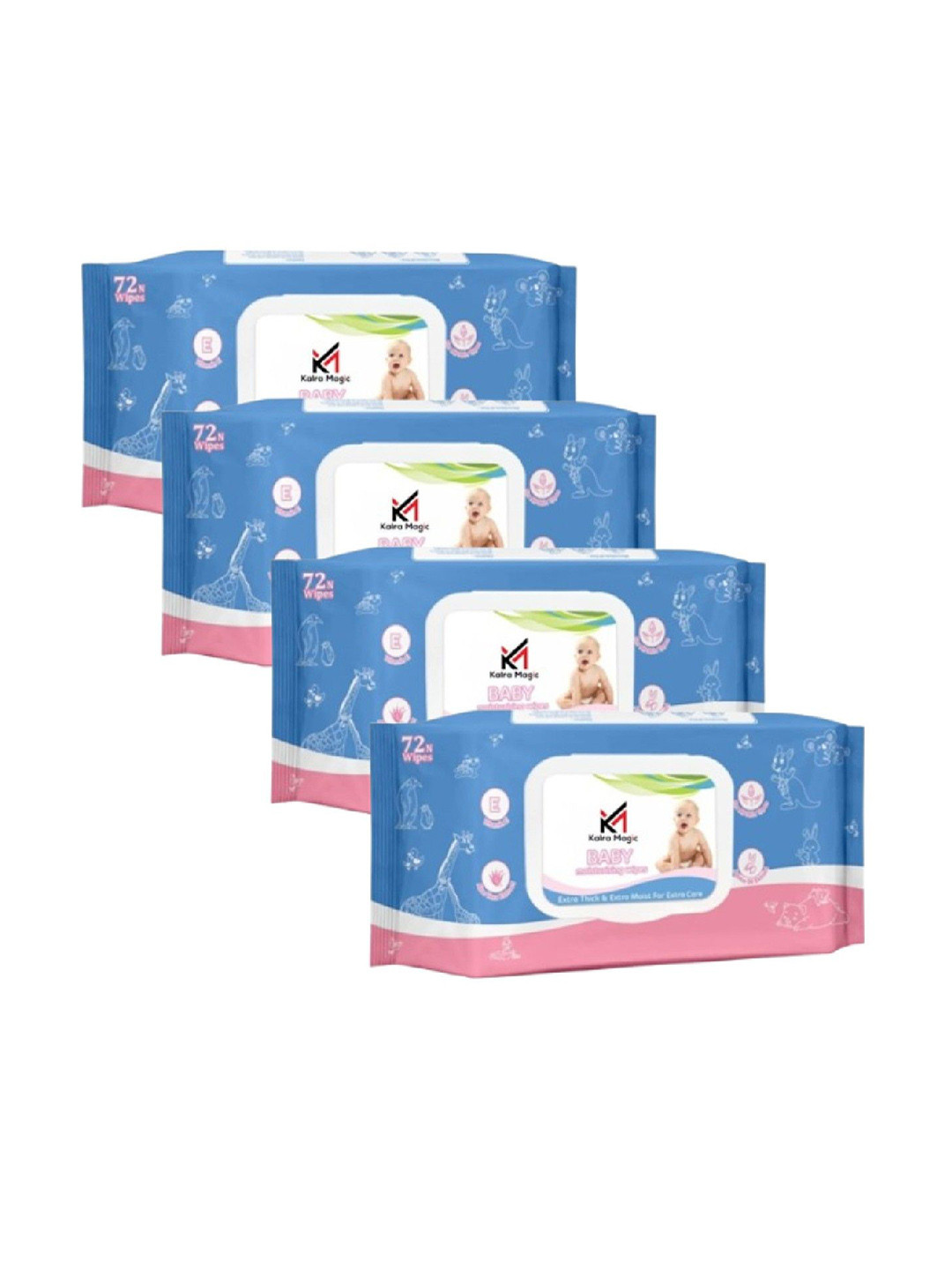 Kalra Magic Set Of 4 Baby Wet Wipes With Aloevera -  72 Pieces Each