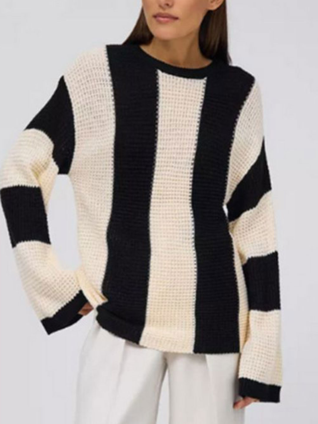 StyleCast Women Striped Waffle-Knit Pullover Sweater