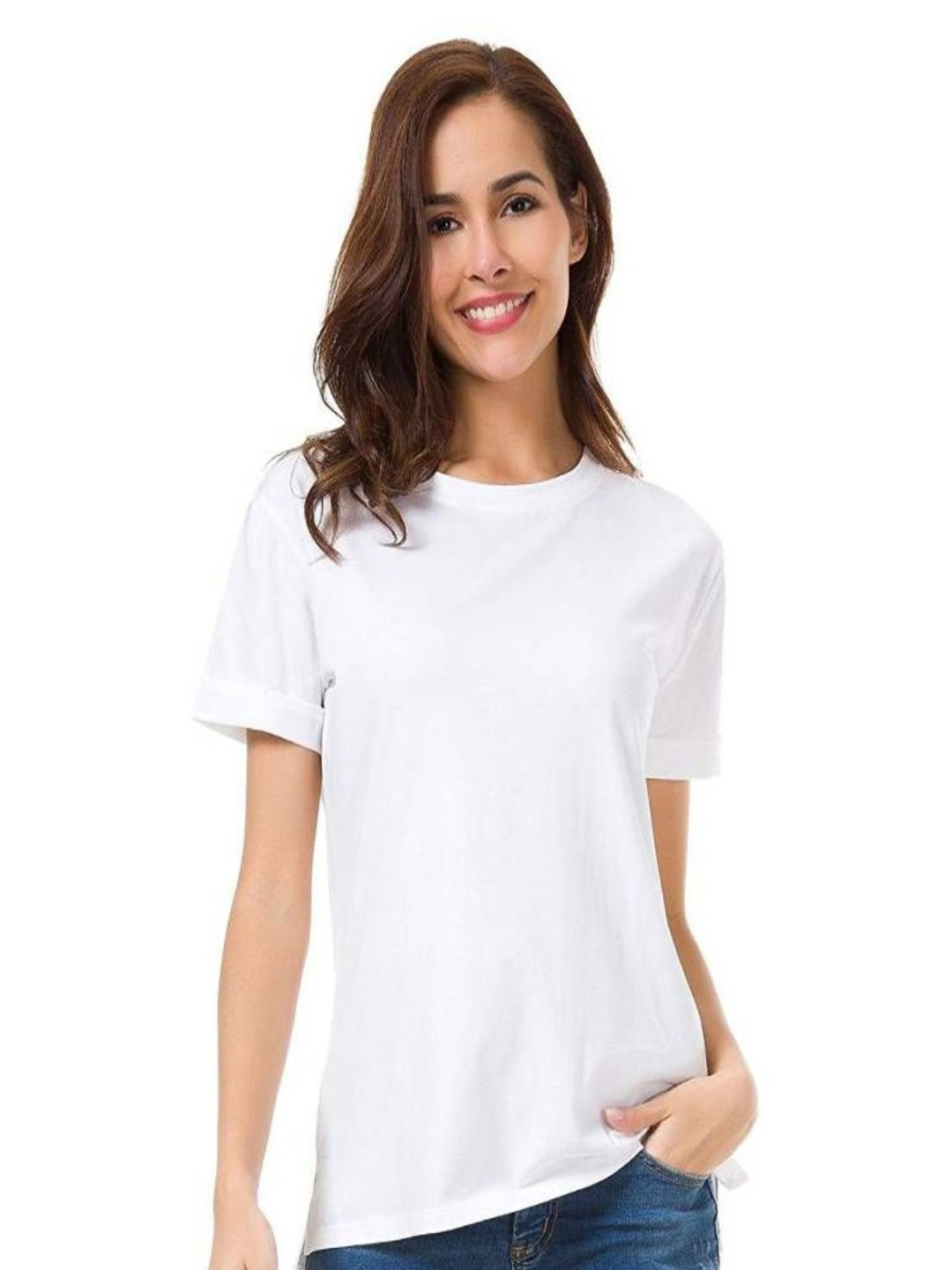 RENOWNED Women Solid Round Neck Cotton T-shirt