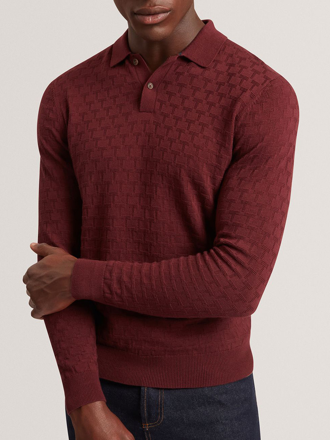 Ted Baker Men Self Design Polo Collar Cotton T-shirt