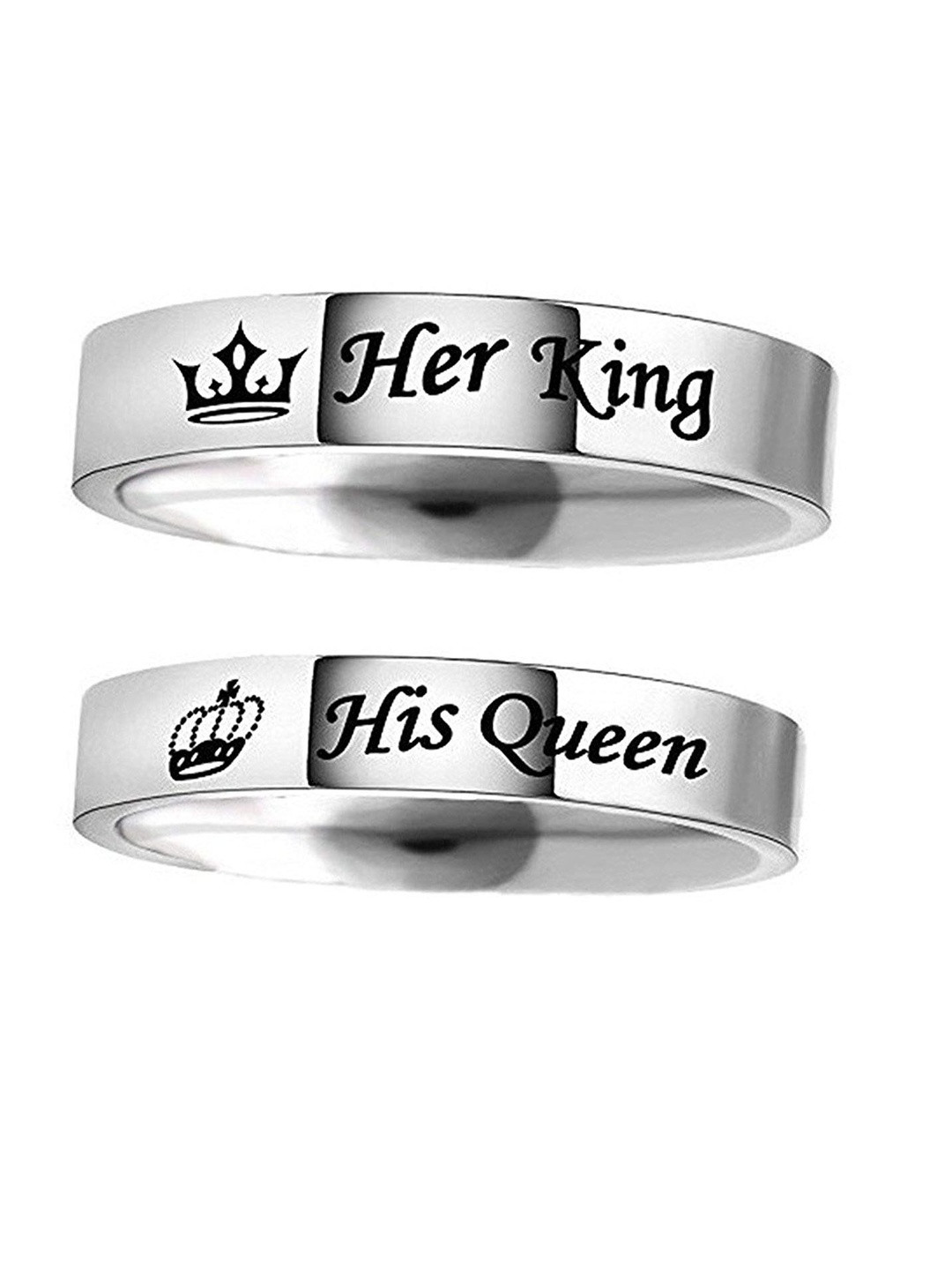 Moneekar Jewels Unisex Set of 2 Titanium Silver Couples Finger Rings