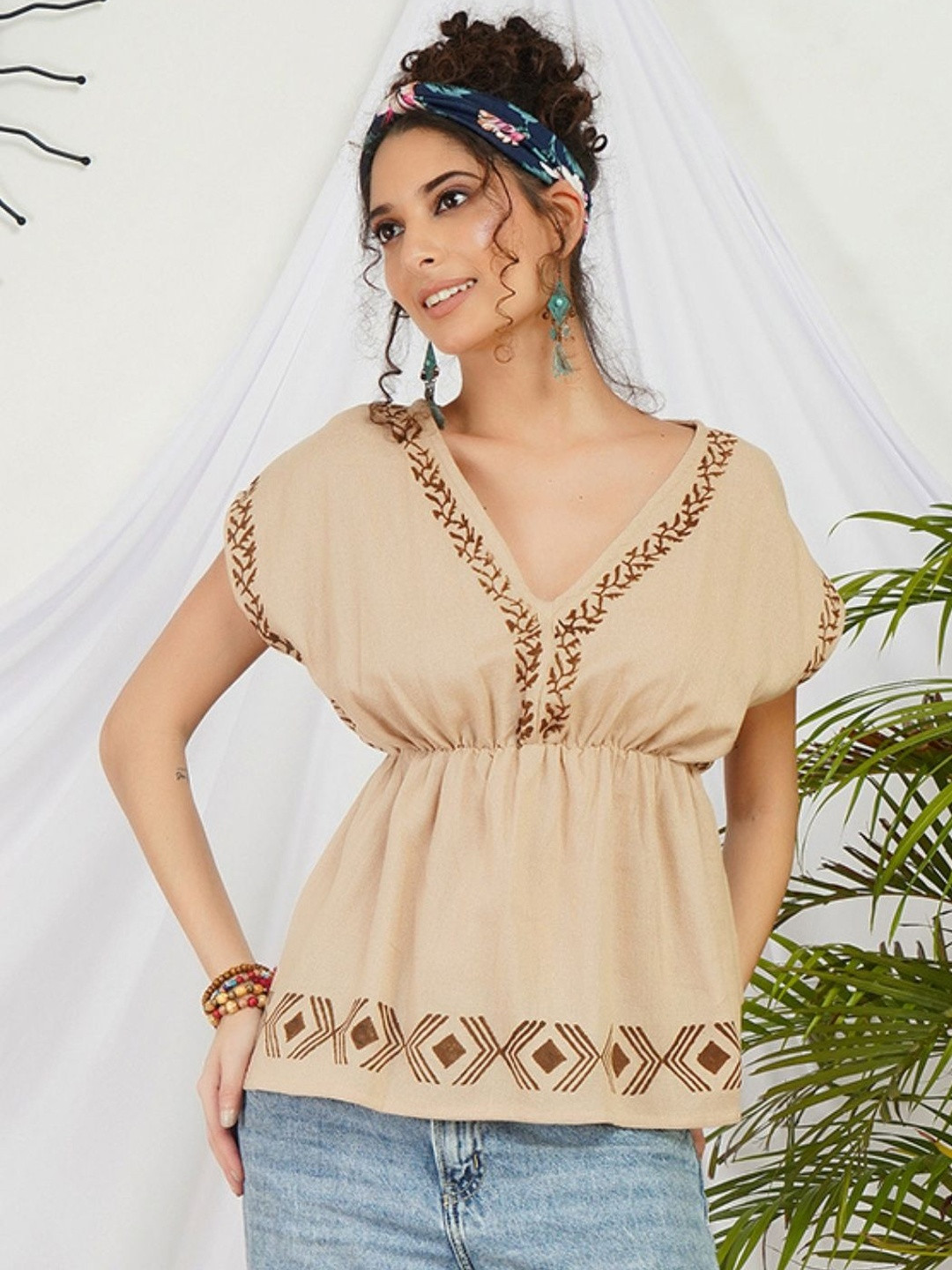 Boholyfe Women Aveline Sandstone Boho Cotton Top