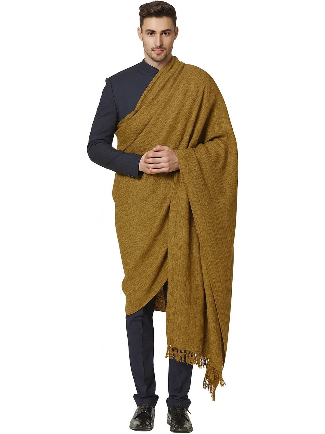 Vrinde Men Mustard Khadi Pure Woolen Shawl