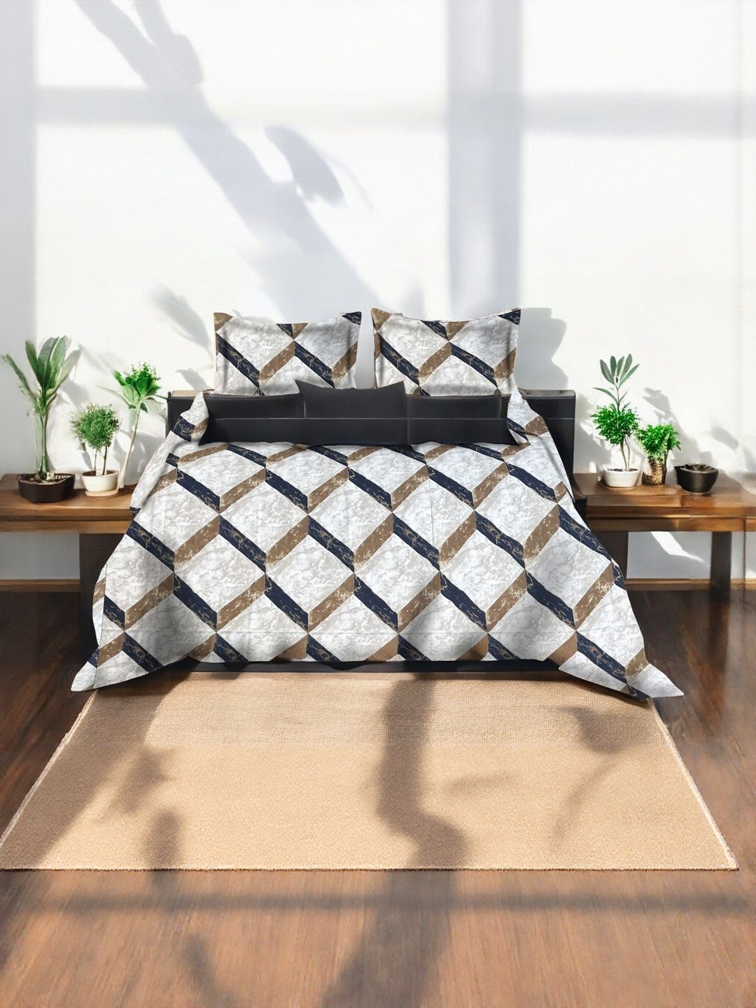 WELLNEST Abstract Printed 210 TC Queen Bedsheet with 2 Pillow Covers