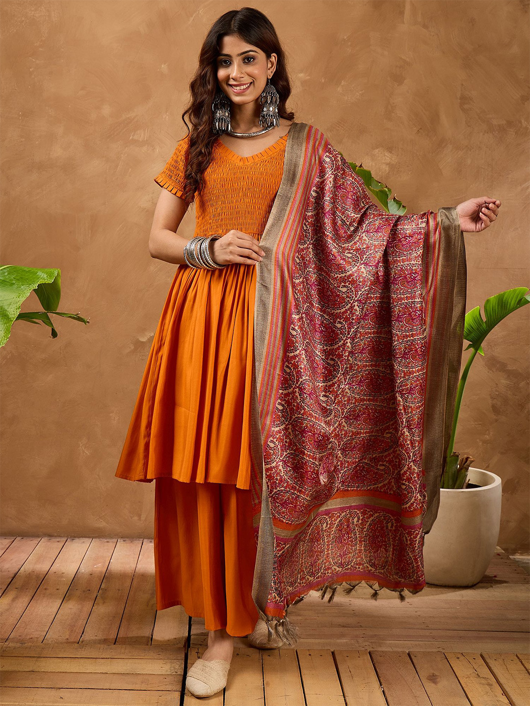 InWeave Paisley Printed Dupatta With Gotta Patti