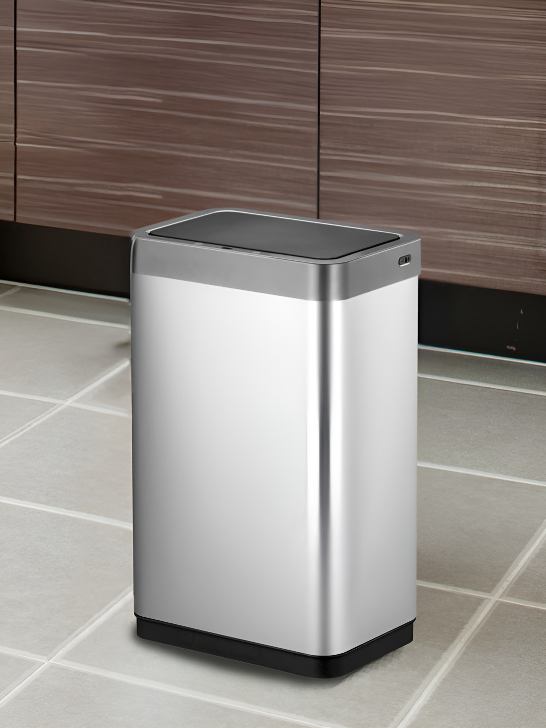 OBSESSIONS Grey & Black Stainless Steel Automatic Sensor Trash Rectangular Dustbins - 45 L