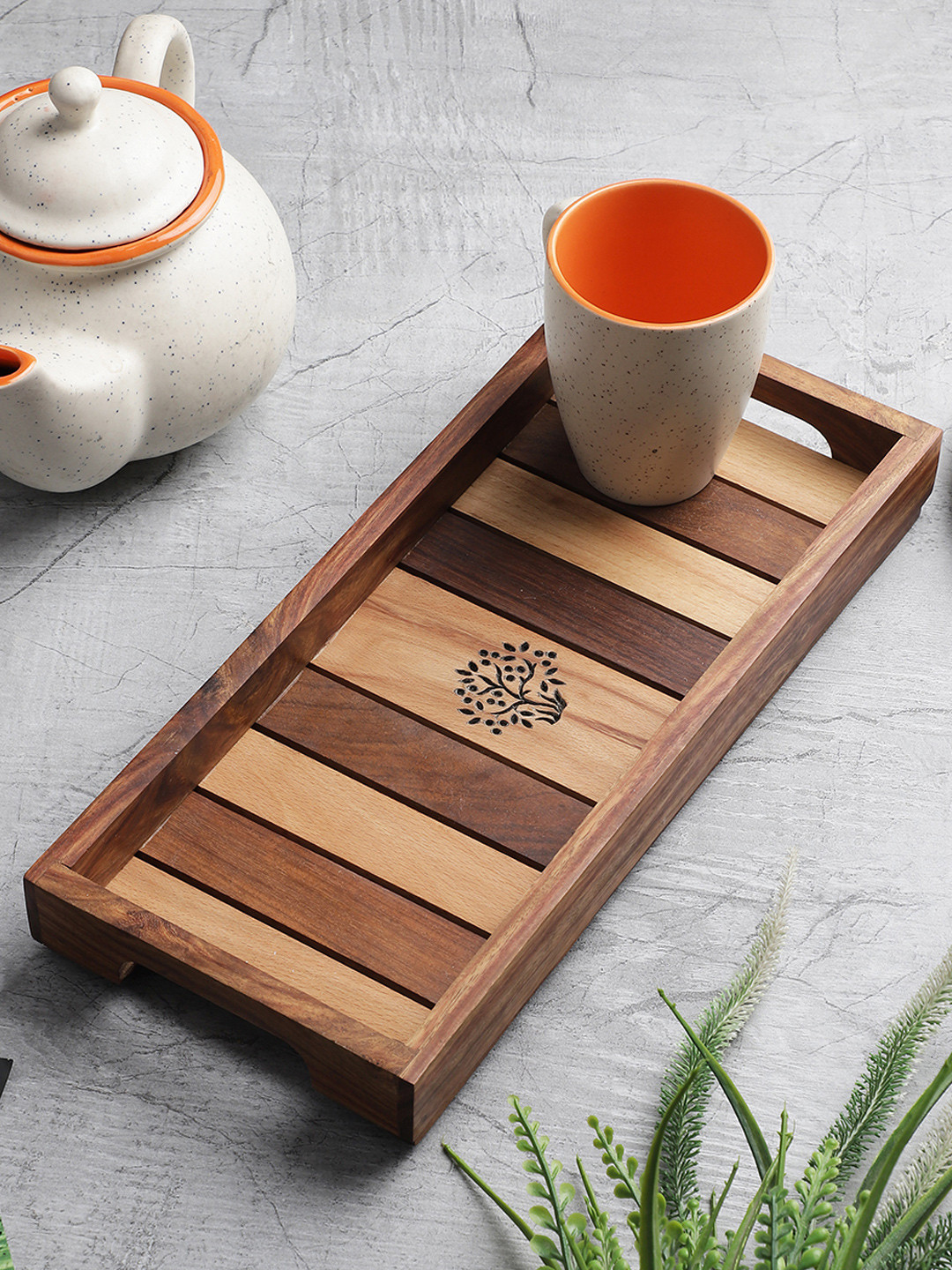 VarEesha Brown Hand-Made Sheesham & Beech Wood Runner Serving Tray