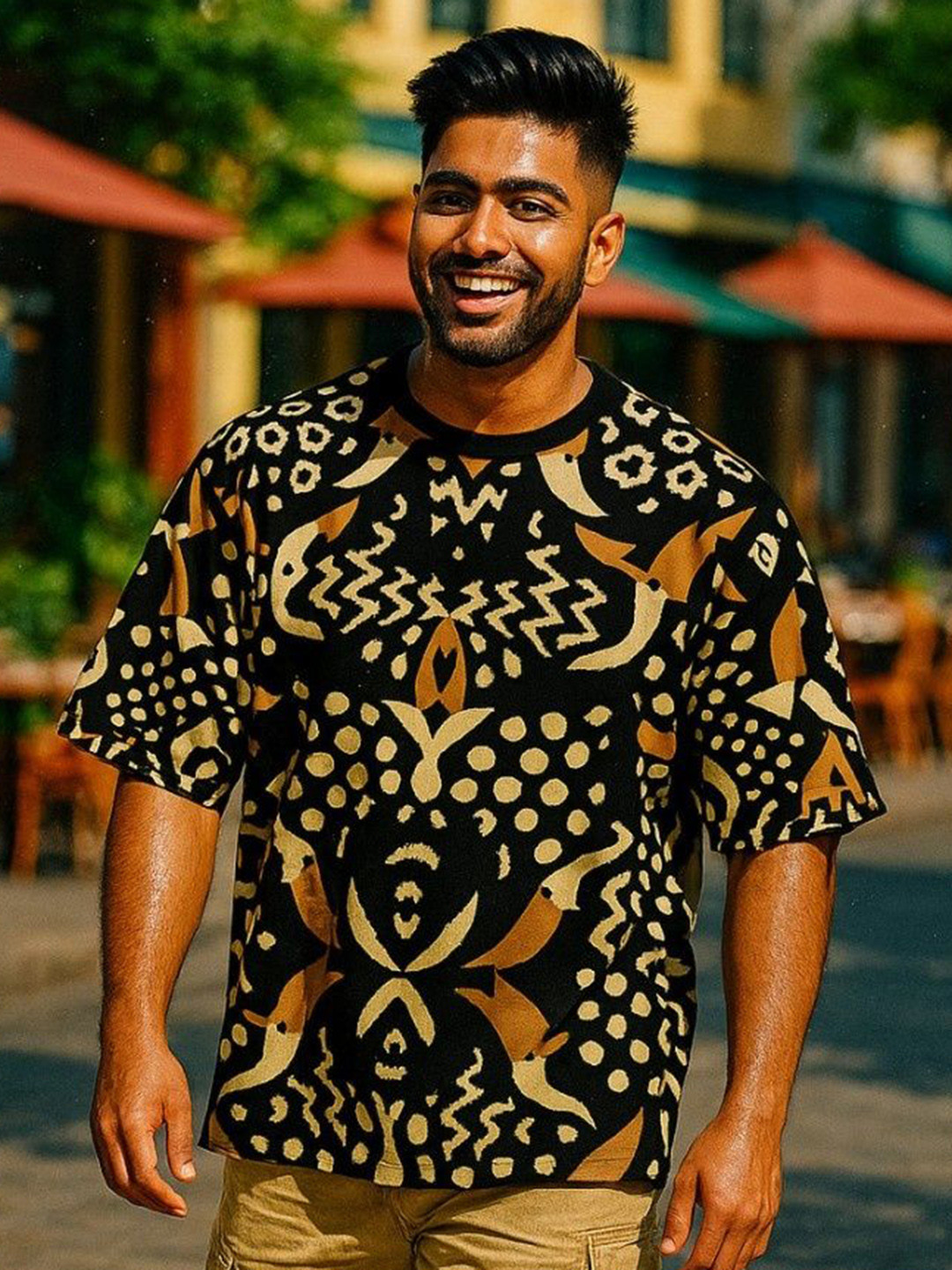 EDI Men Moisture Wicking Abstract Printed Round Neck Oversized T-shirt