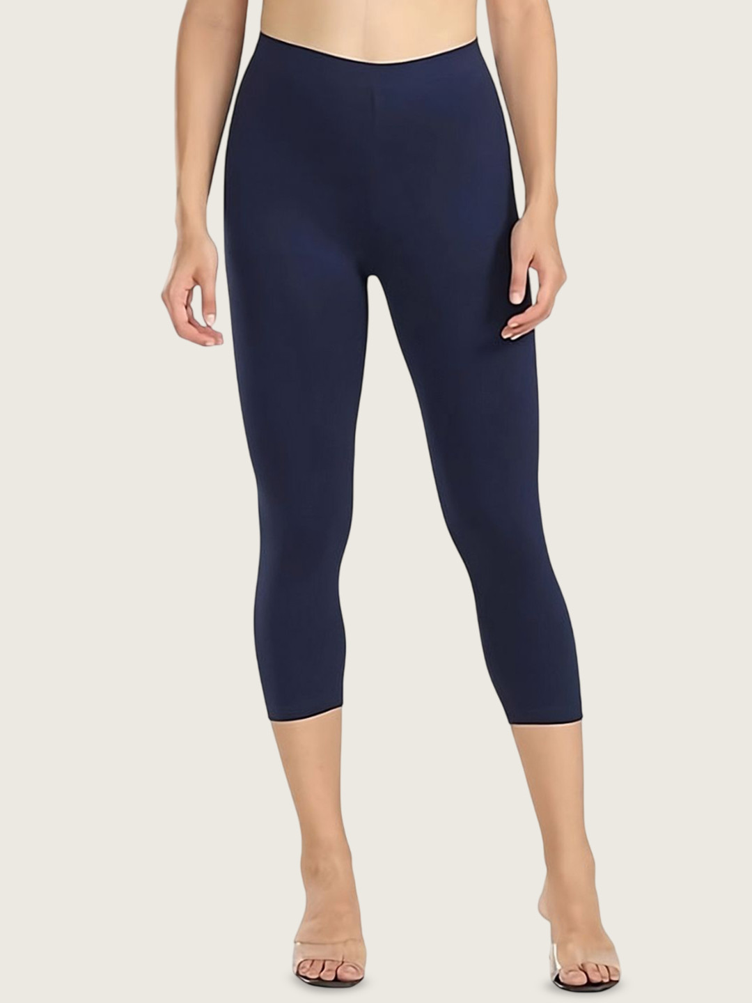 ZAYANQA Women Slim Fit Three-Fourth Length Stretchable Cotton Navy Blue Capri Leggings